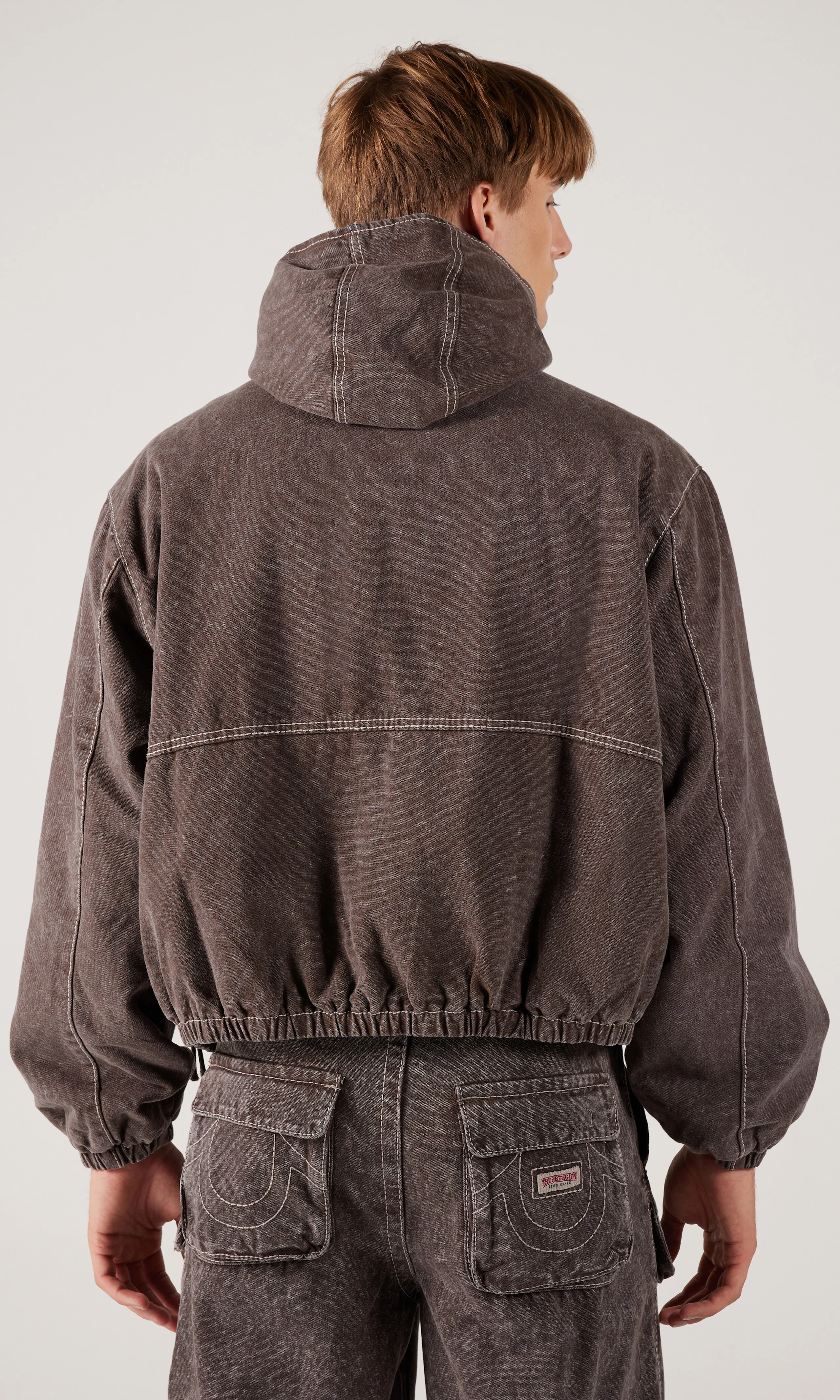 Big T Cinched Hooded Workwear Brun Jacka. Back. Model.