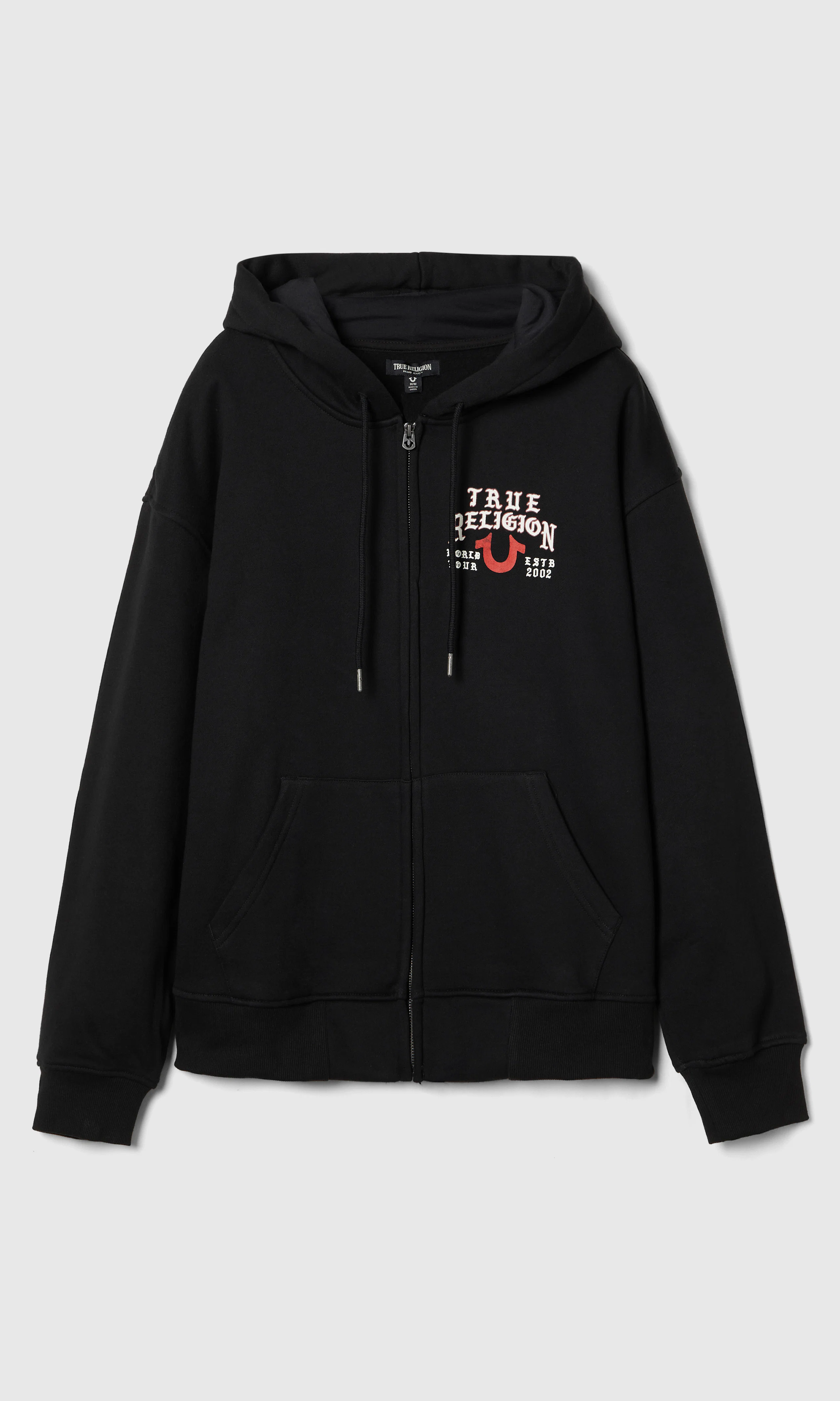 Flag Relaxed Svart Zip Up Hoodie. Front. Flat.