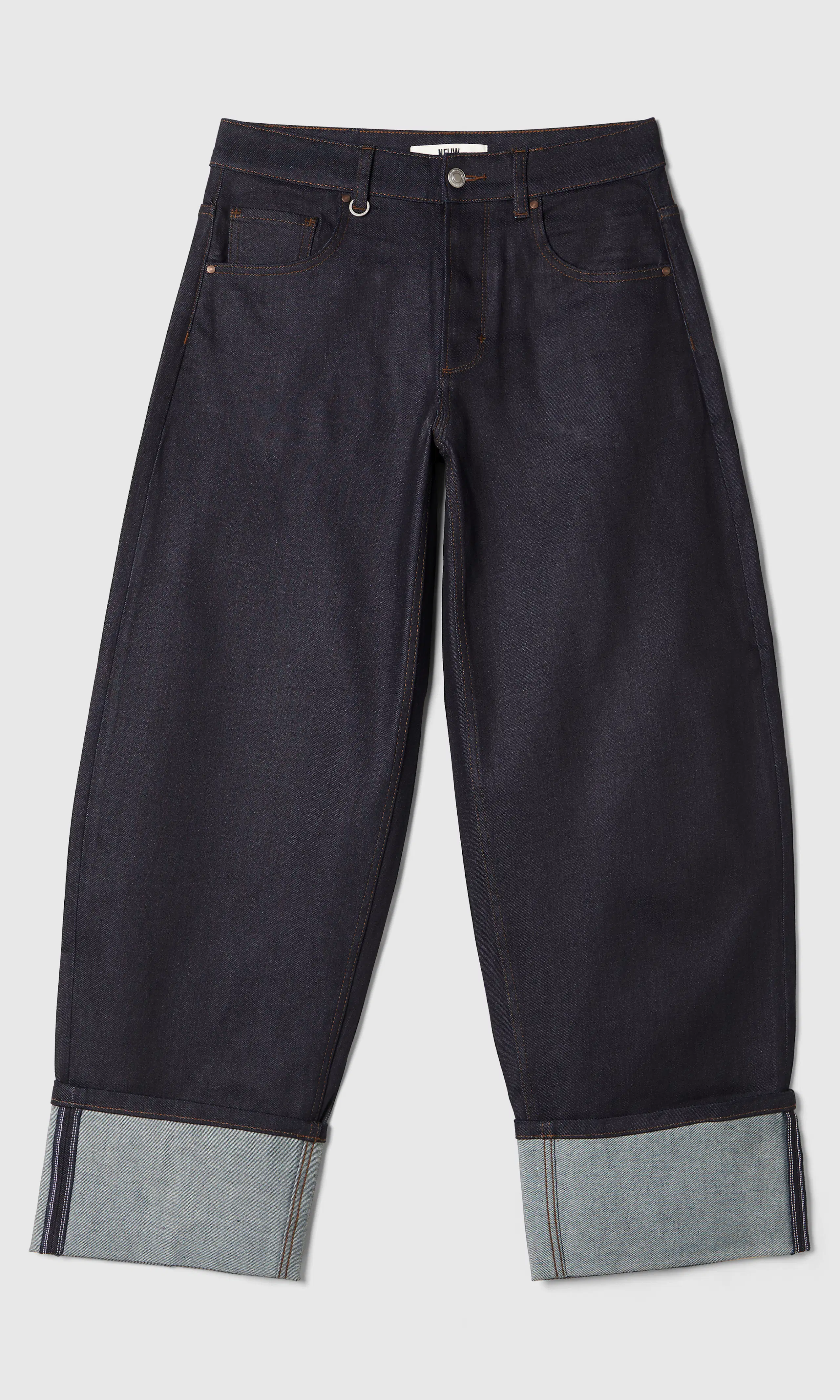 Nancy Barrel Tummansiniset Farkut. Front. Flat.