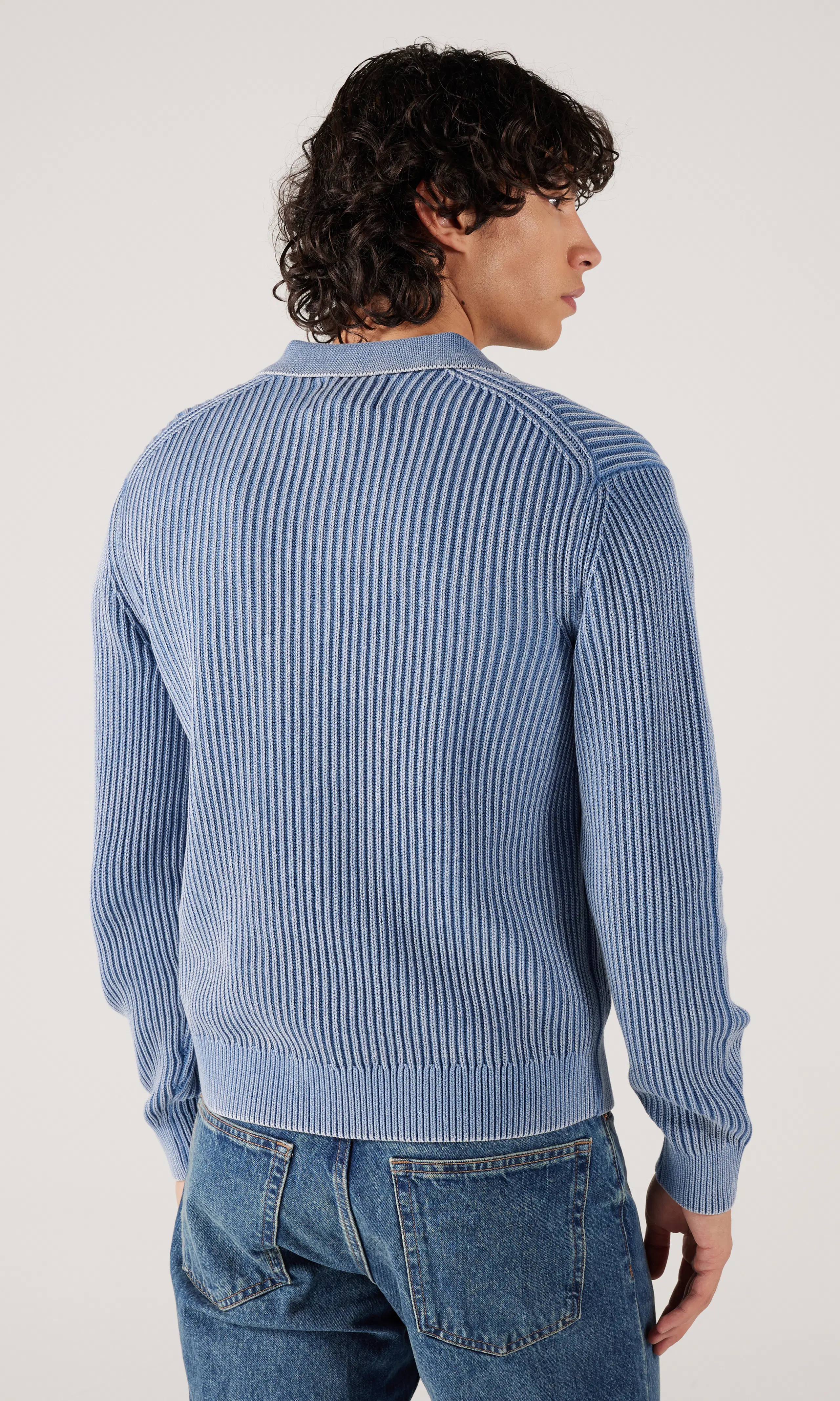 Spring Half Zip Polo Strikket Genser. Back. Model.