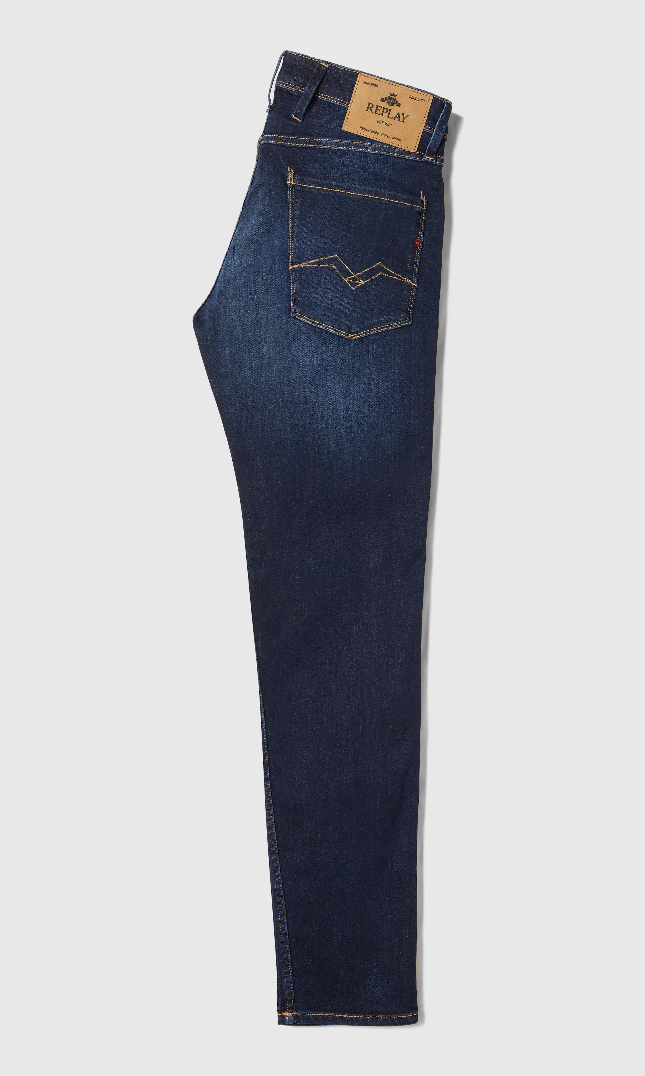 Anbass Power Stretch Mörkblå Jeans. Back. Flat.