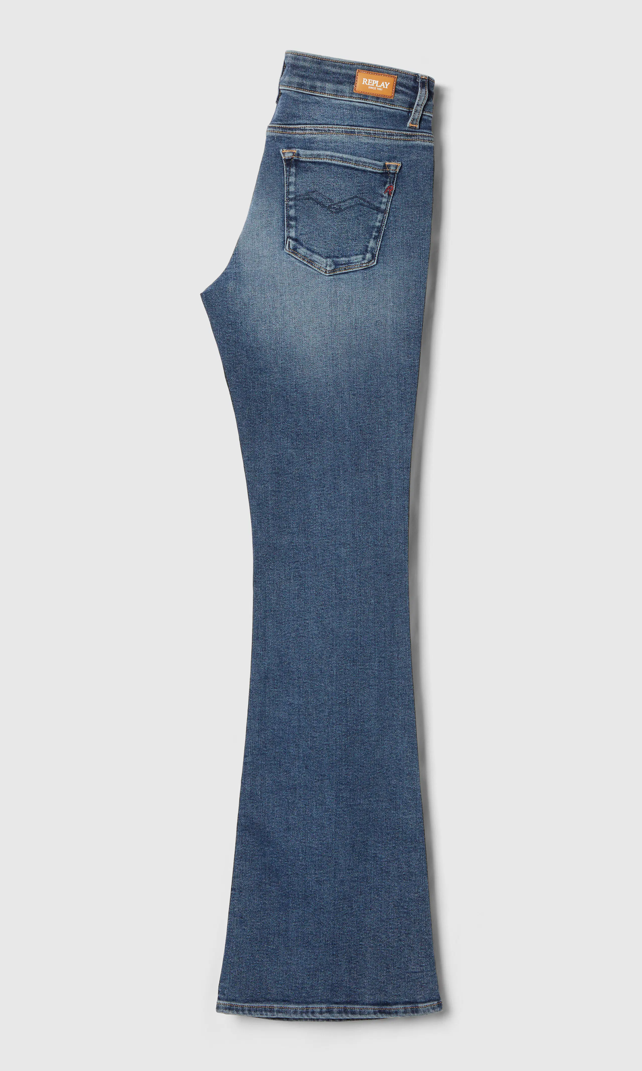Joella Flare Power Stretch Mörkblå Jeans. Back. Flat.