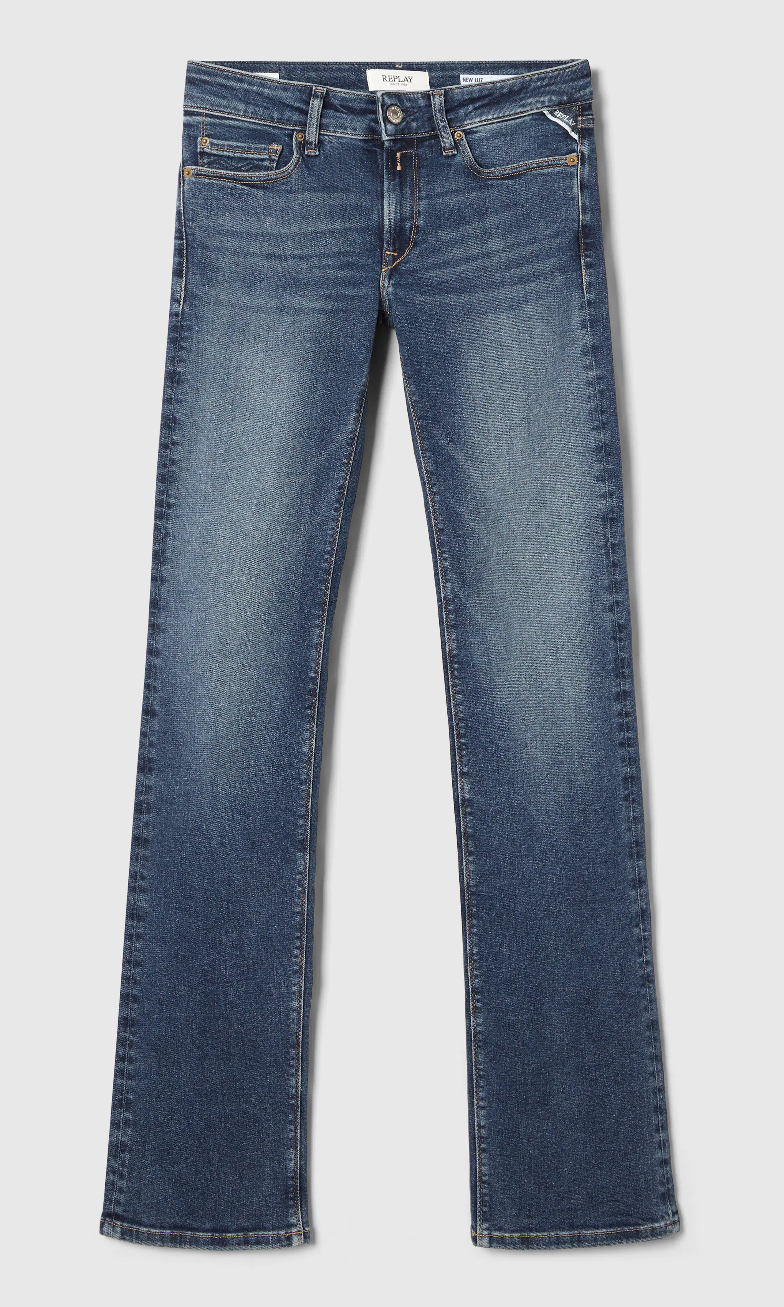 New Luz Bootcut Power Stretch Mörkblå Jeans. Front. Flat.