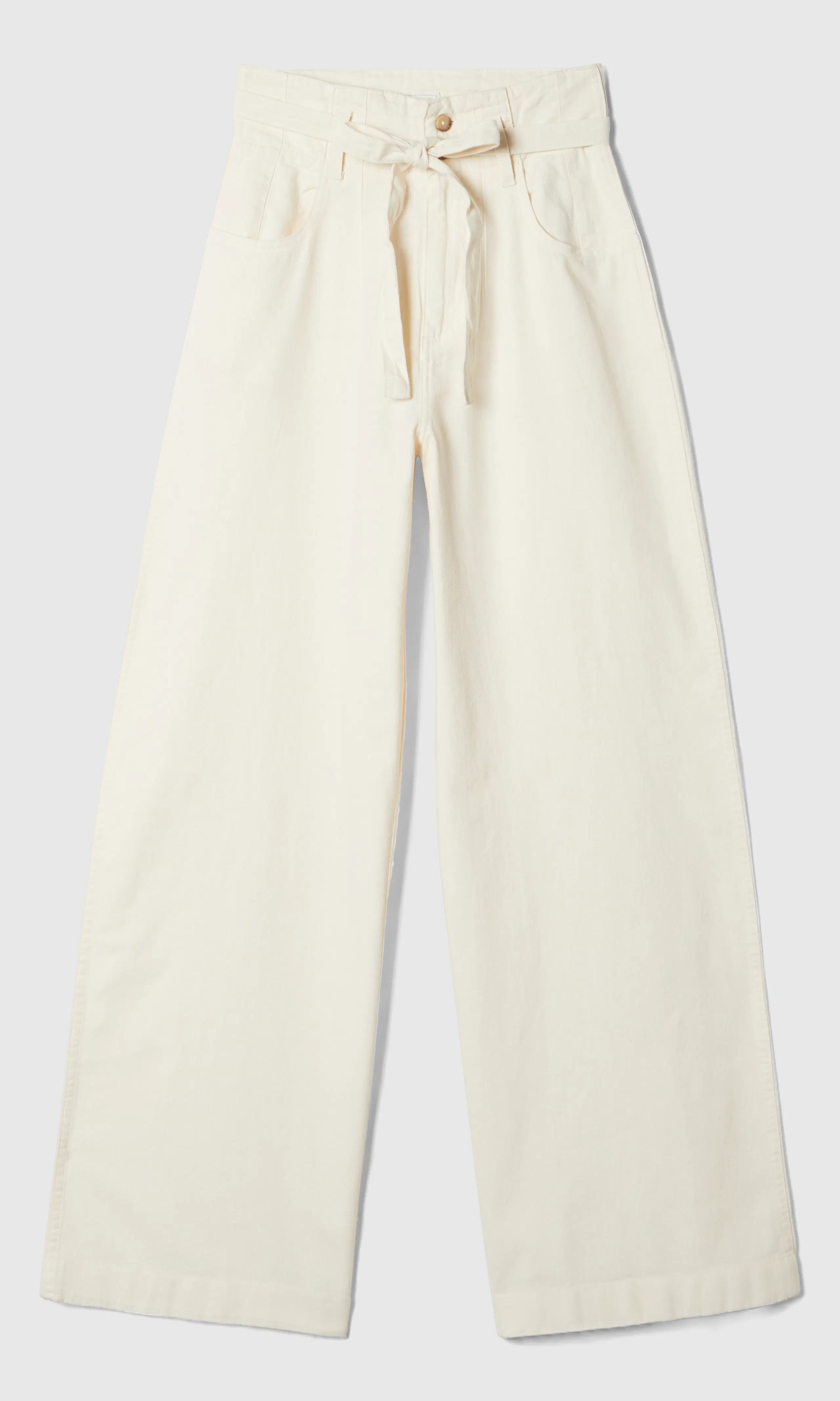 Pleated Hvit Bukse. Front. Flat.