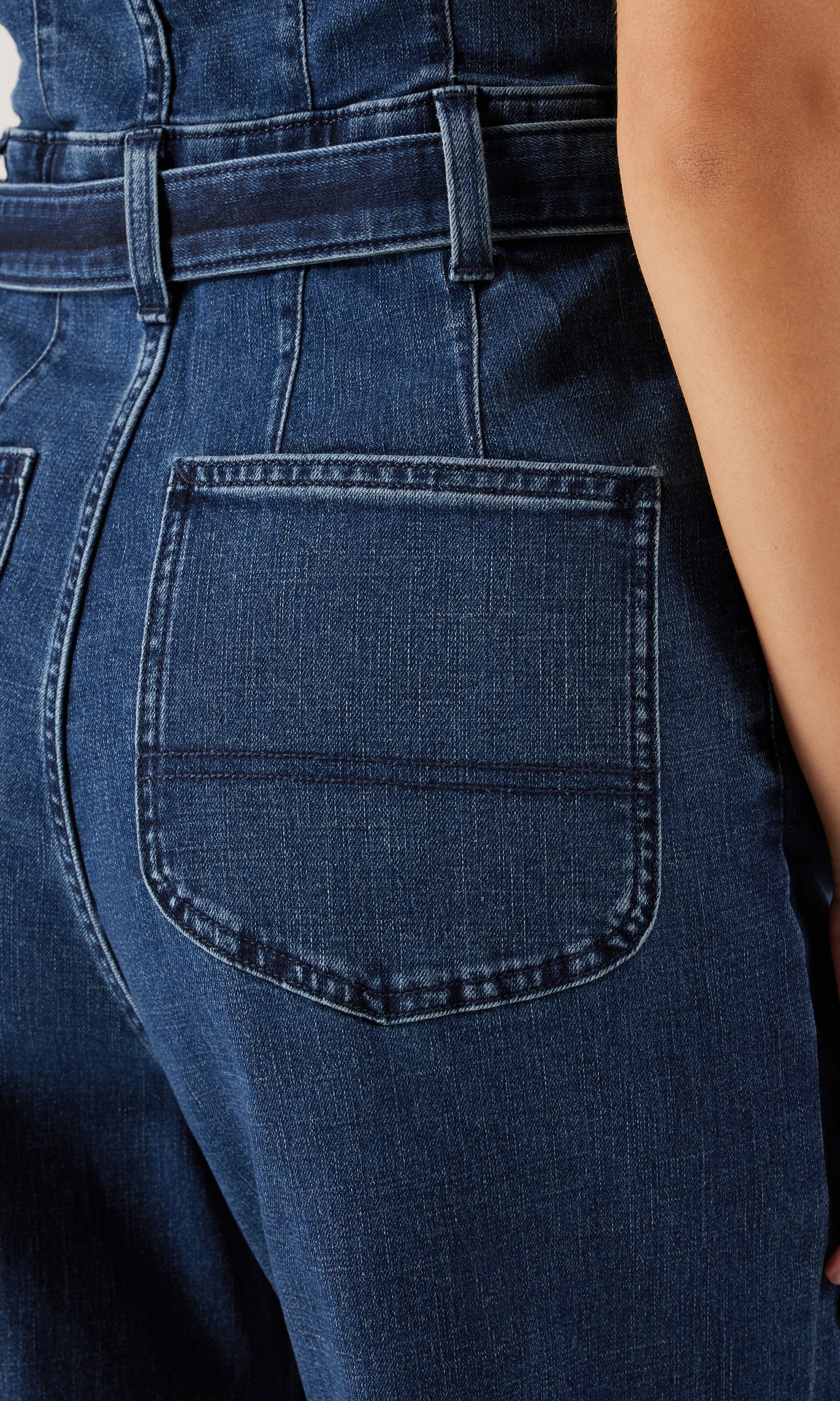 Tie Waist Overall. Detail 2. Model.
