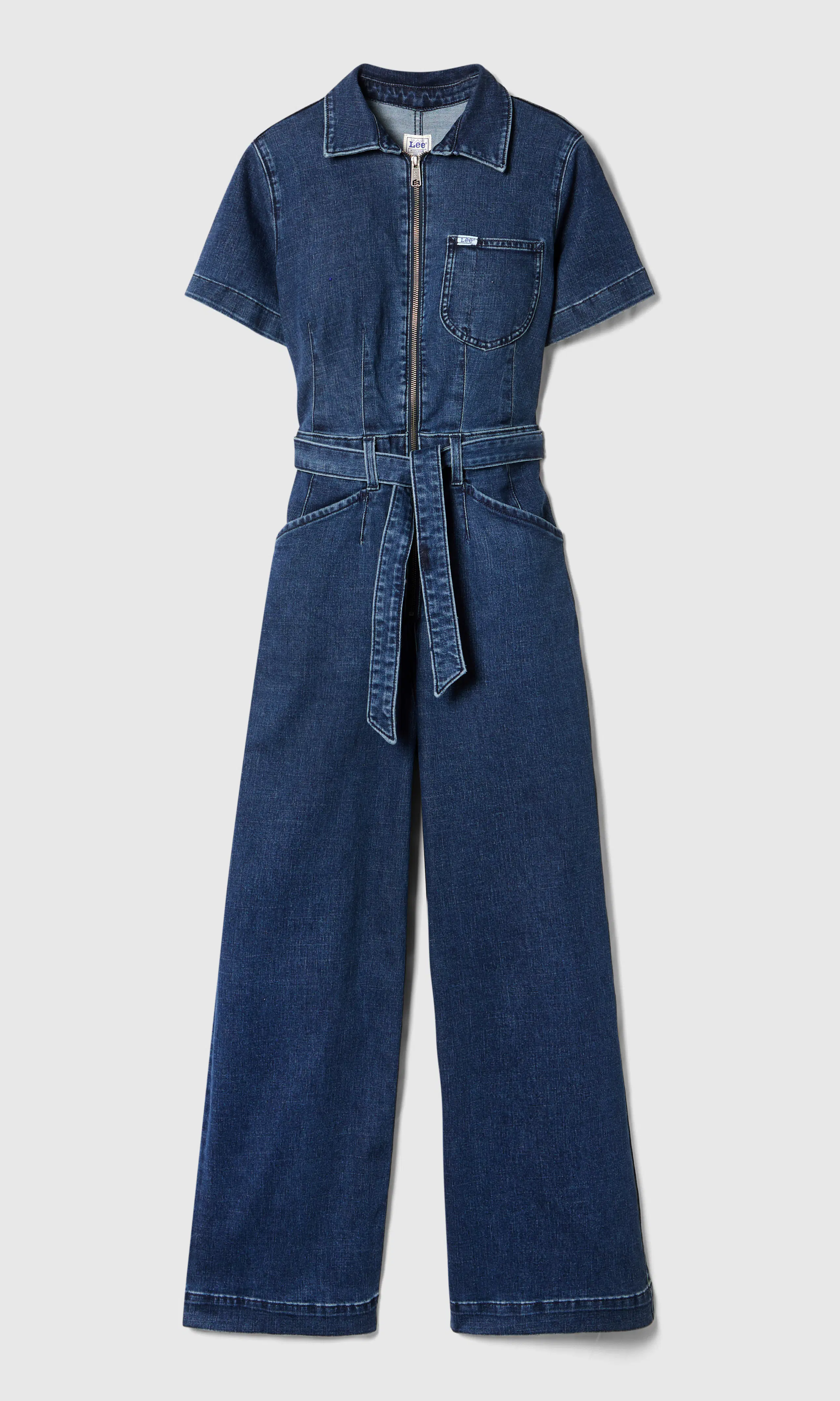 Tie Waist Overall. Front. Flat.