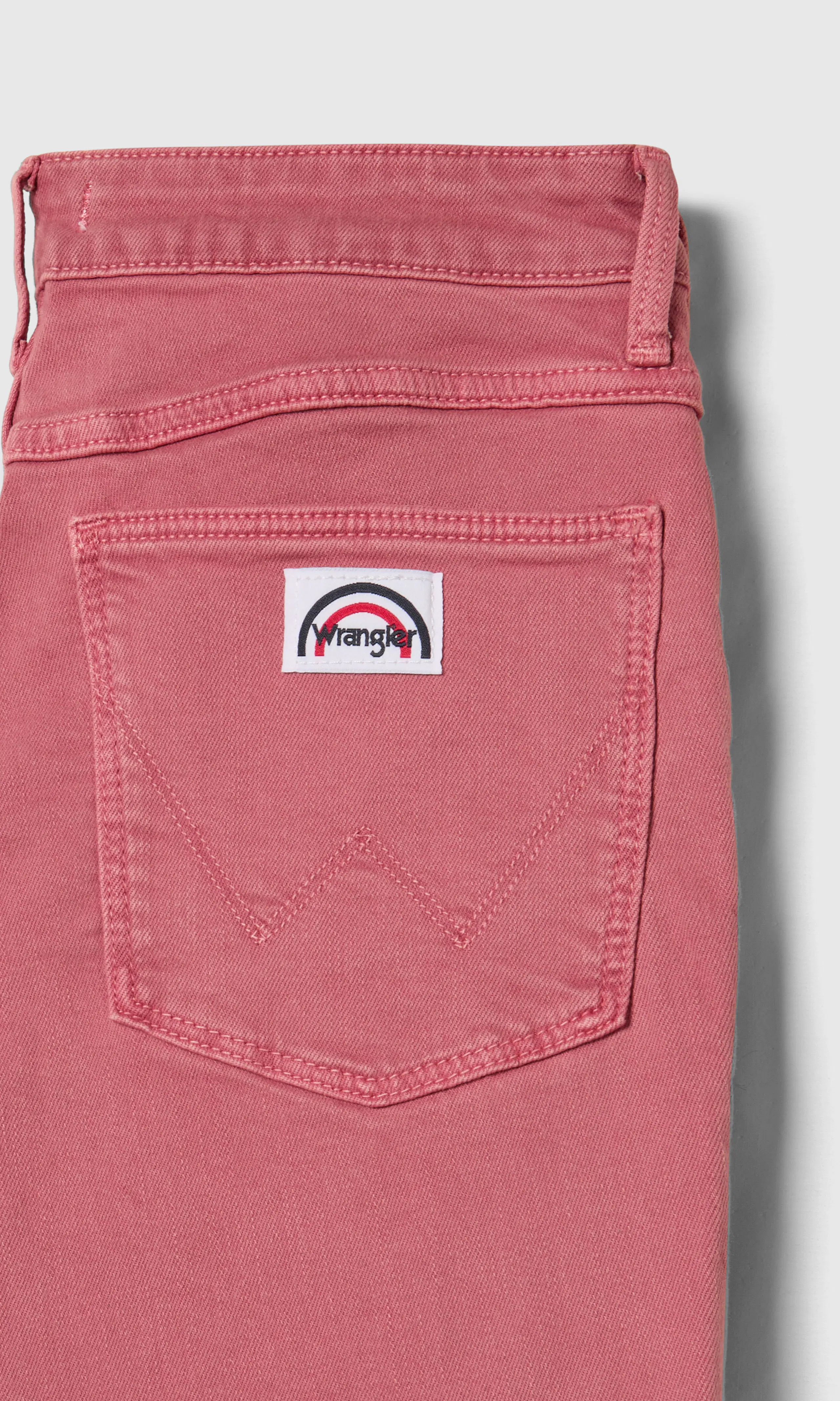Flare Vasket Rød Jeans. Detail 1. Flat.