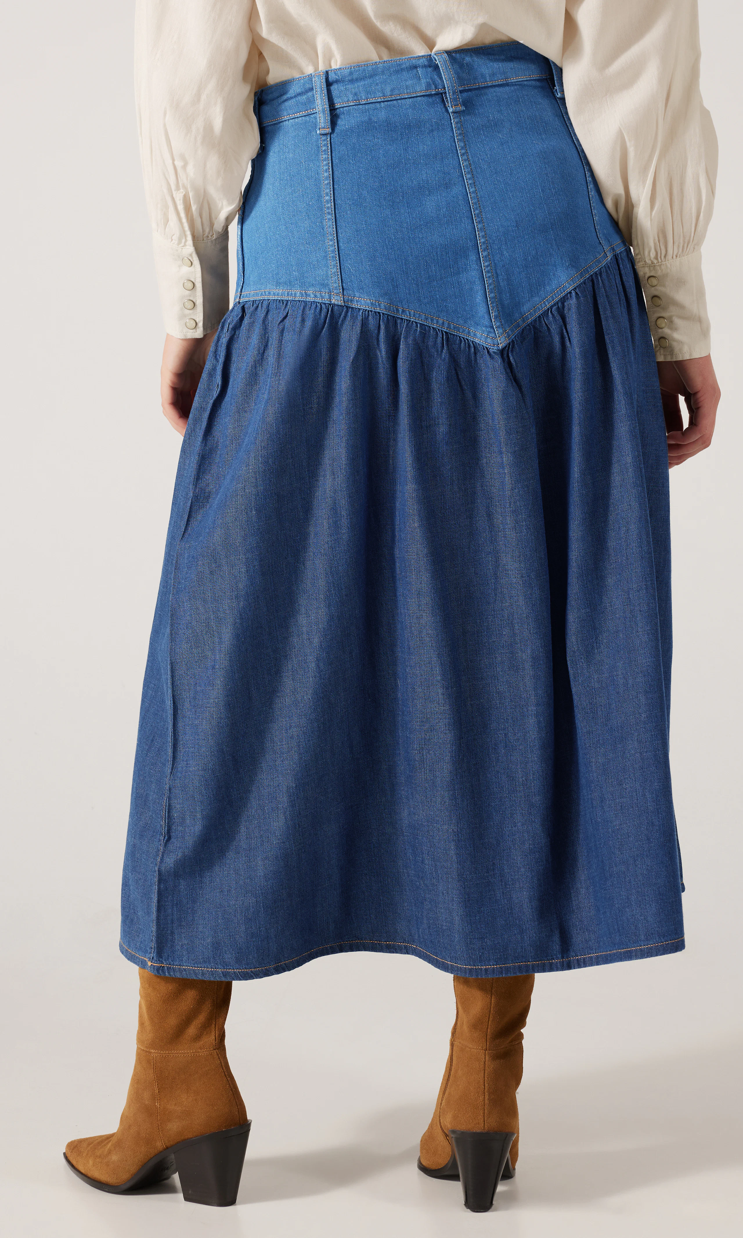 Basque Waist Farkkuhame. Back. Model.