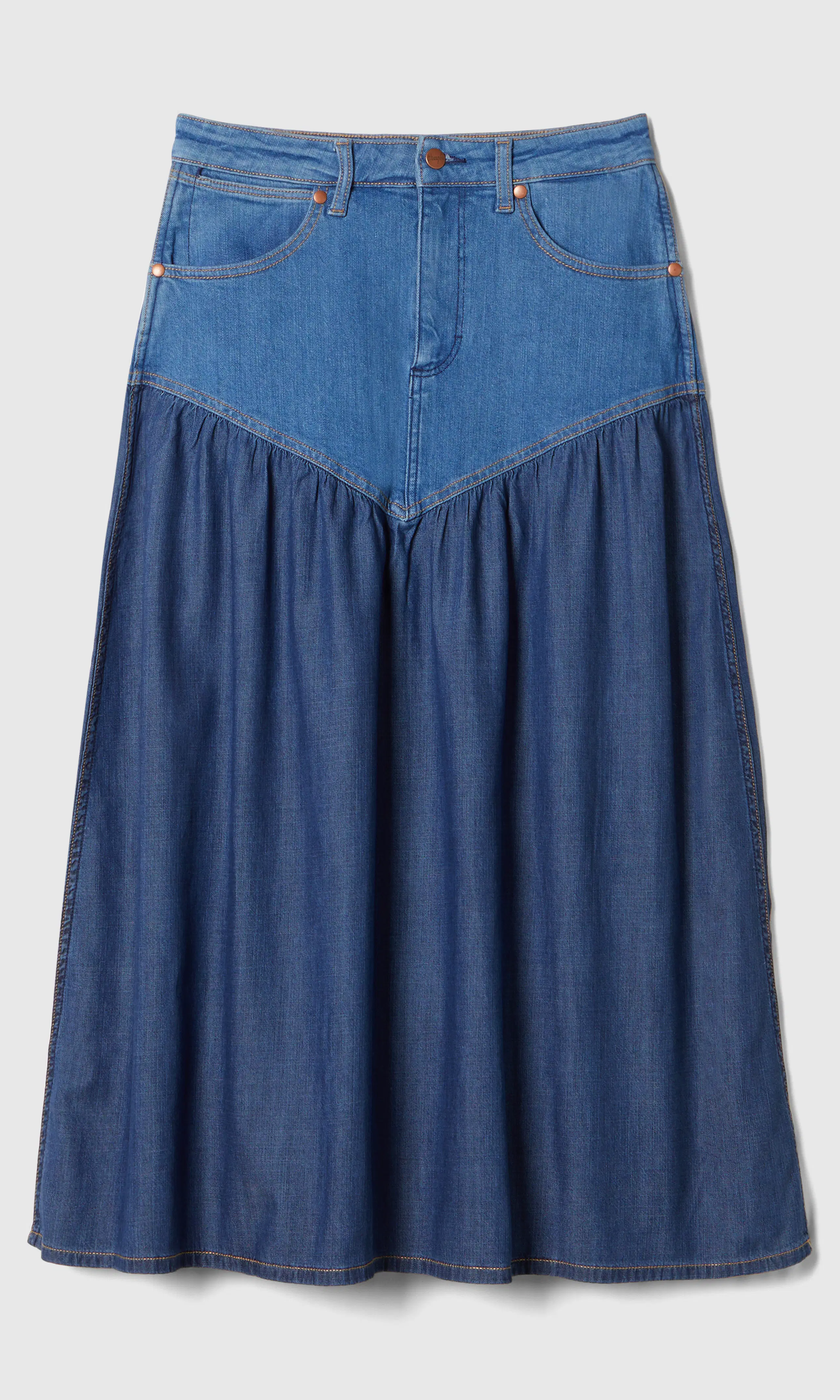 Basque Waist Farkkuhame. Front. Flat.