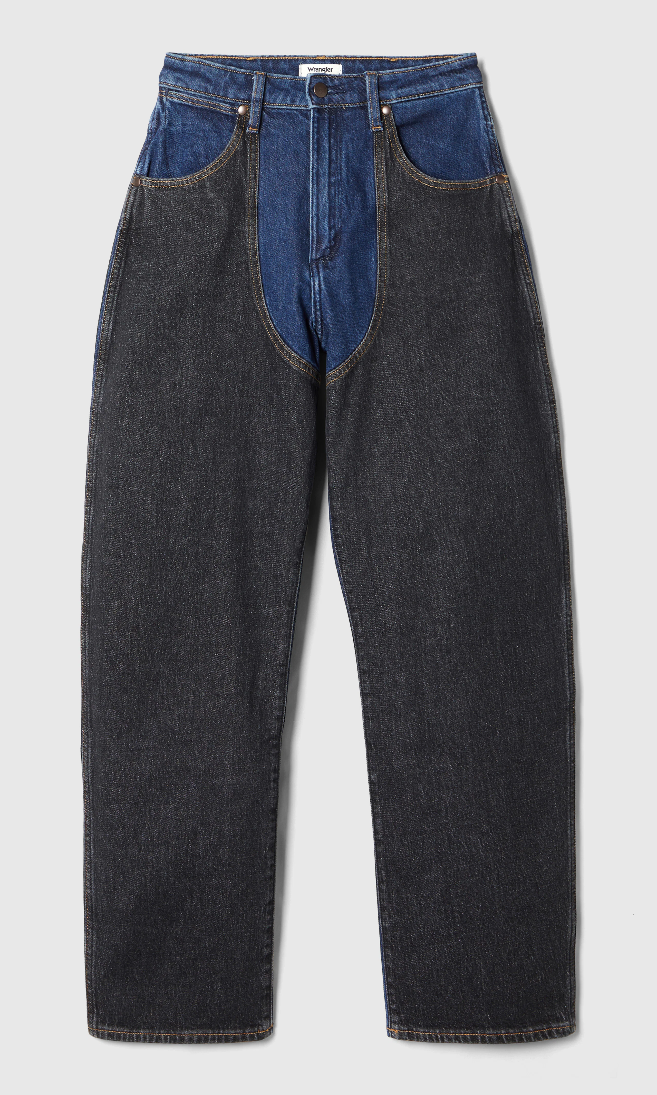 Patched Chap Barrel Mørk Blå Jeans. Front. Flat.
