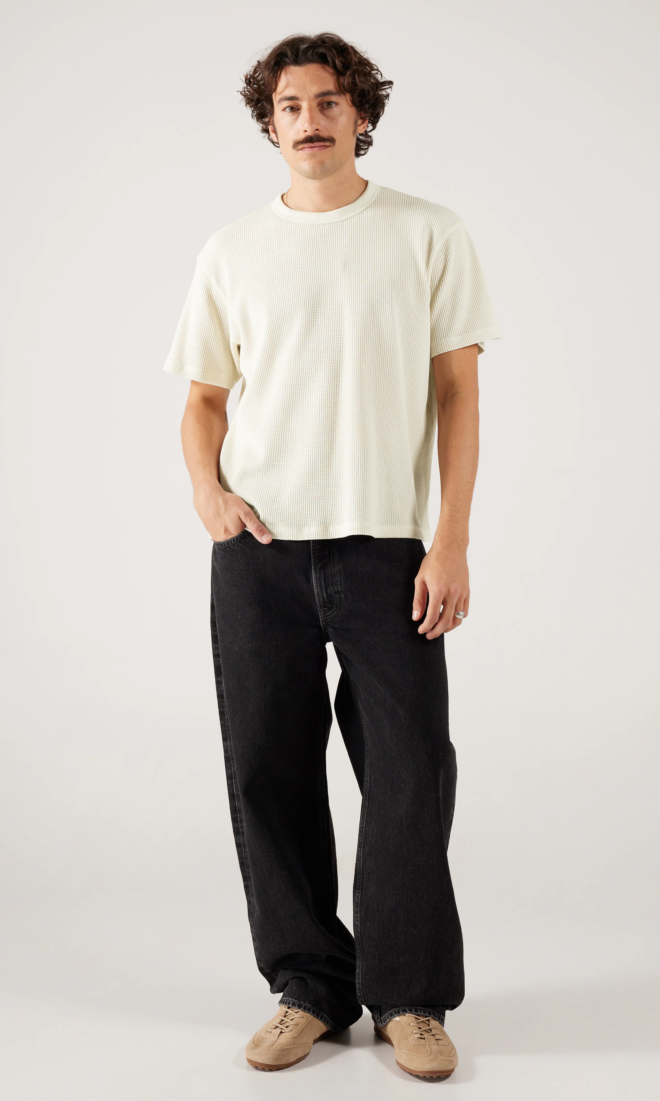 Waffle T-Shirt. Front 1. Model.