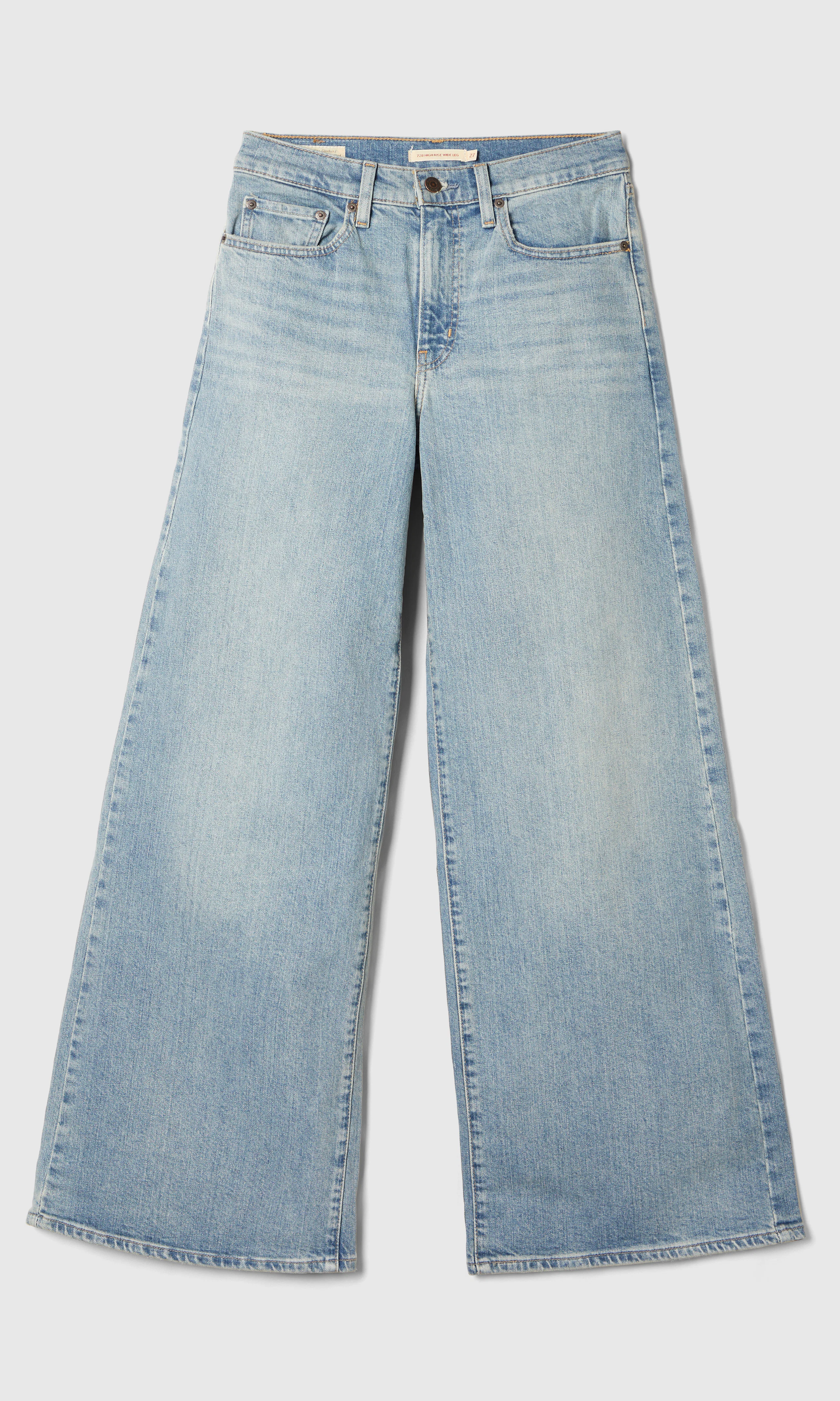 728™ High Rise Wide Leg Vaaleansiniset Farkut. Front. Flat.