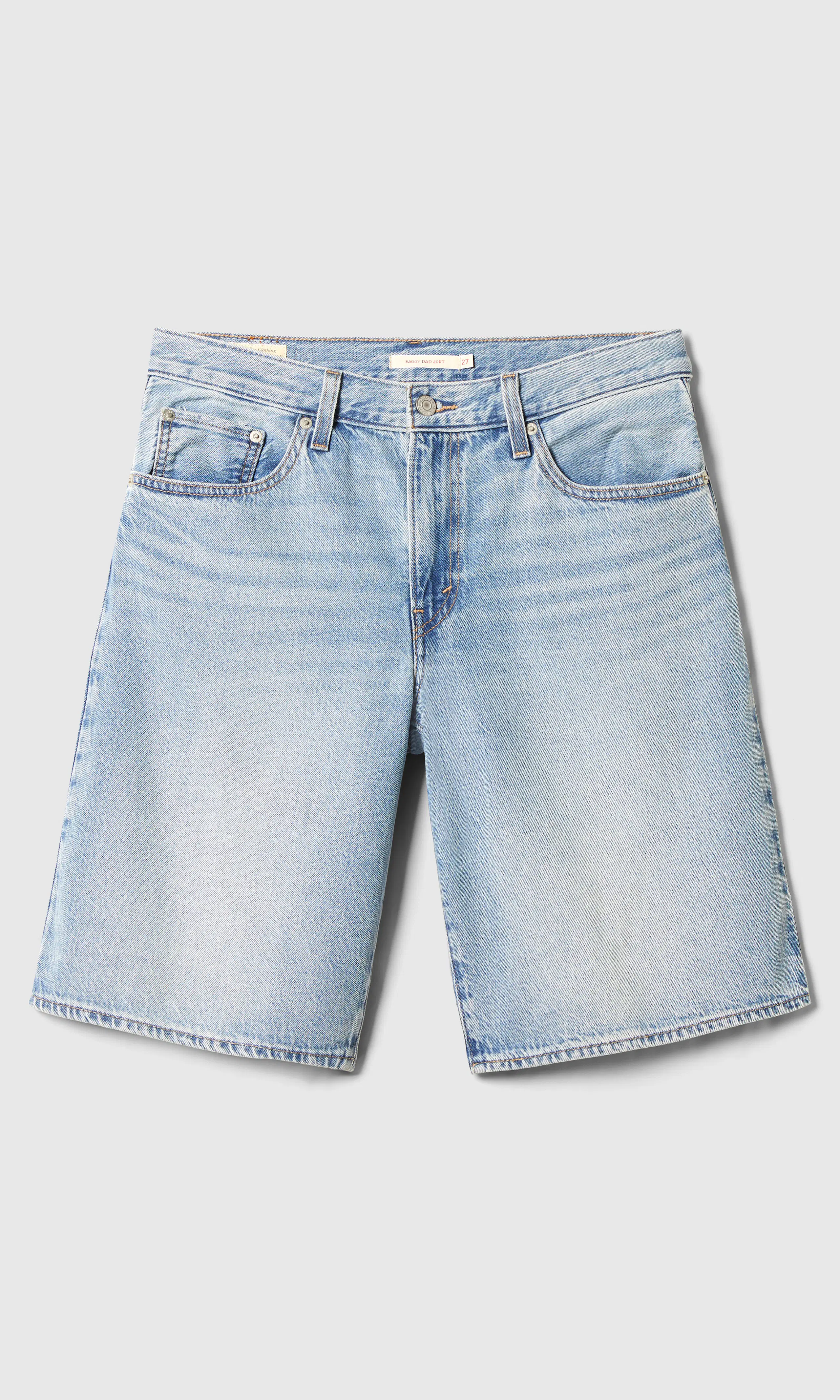 Baggy Dad Jort Lys Blå Shorts. Front. Flat.