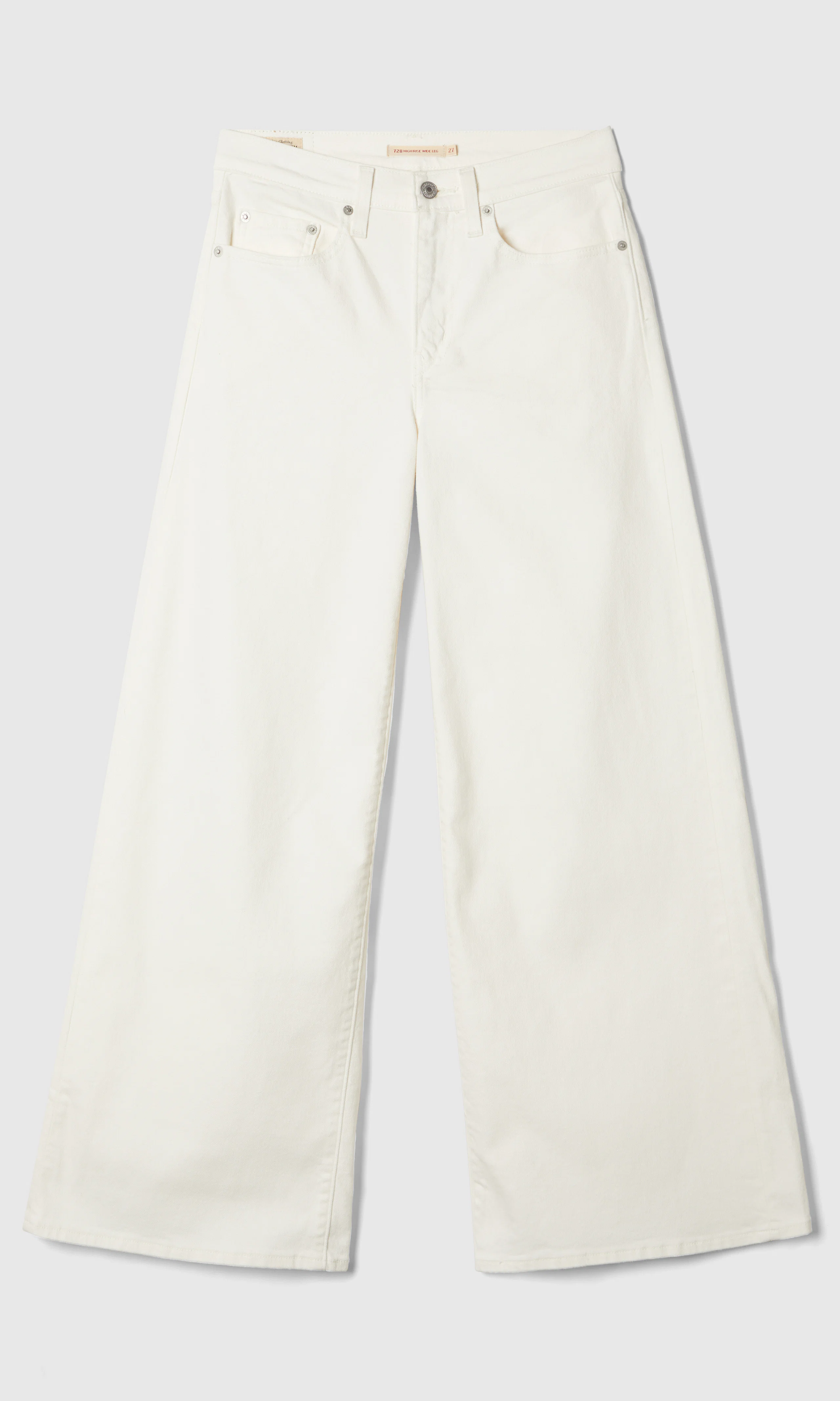 728™ High Rise Wide Leg Valkoiset Farkut. Front. Flat.