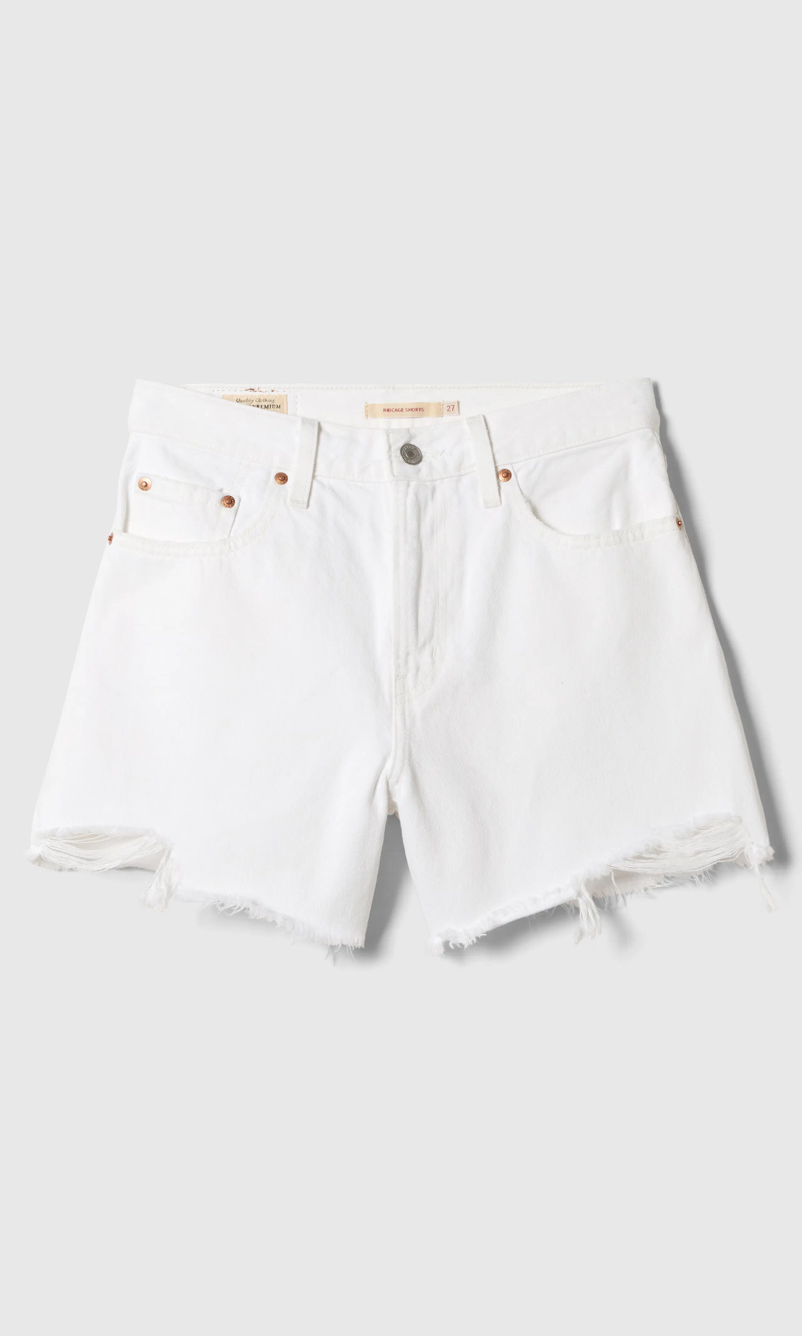 Ribcage Zip Hvit Shorts. Front. Flat.