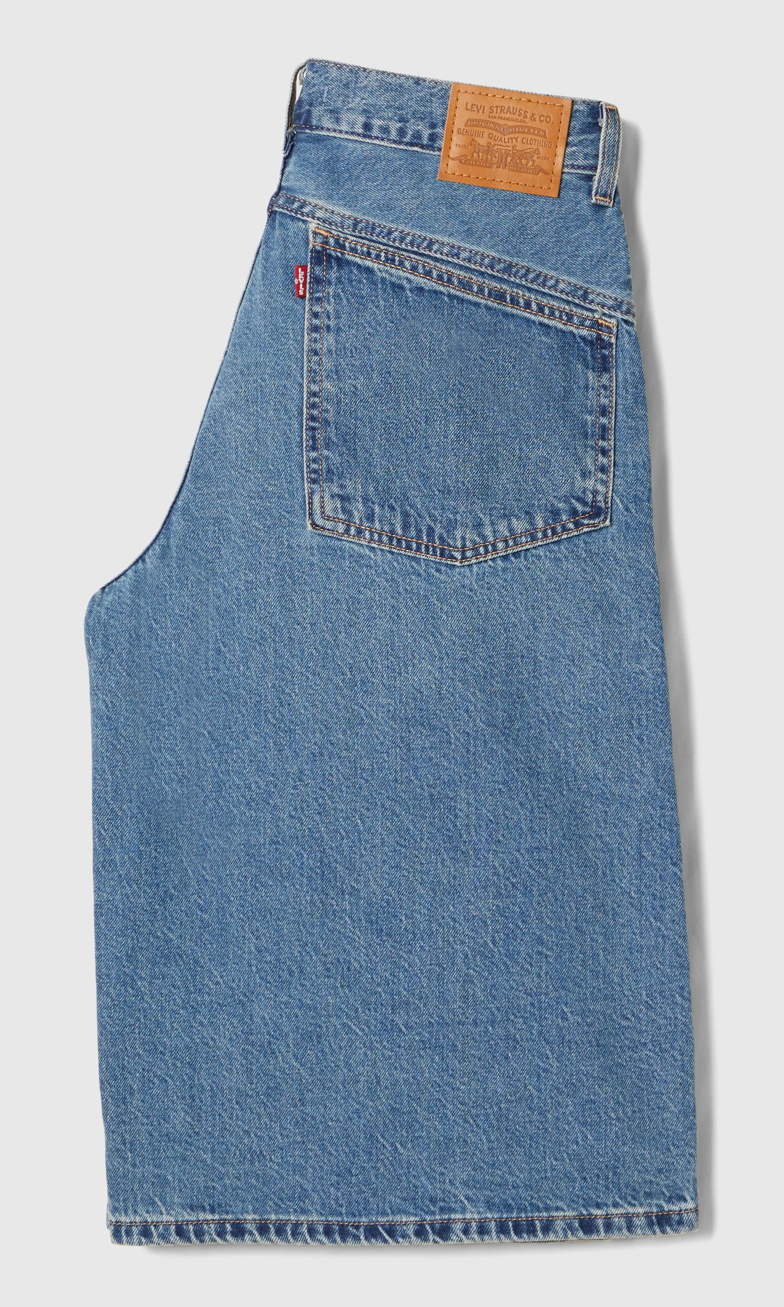 Super Baggy Jort Medium Blå Shorts. Back. Flat.
