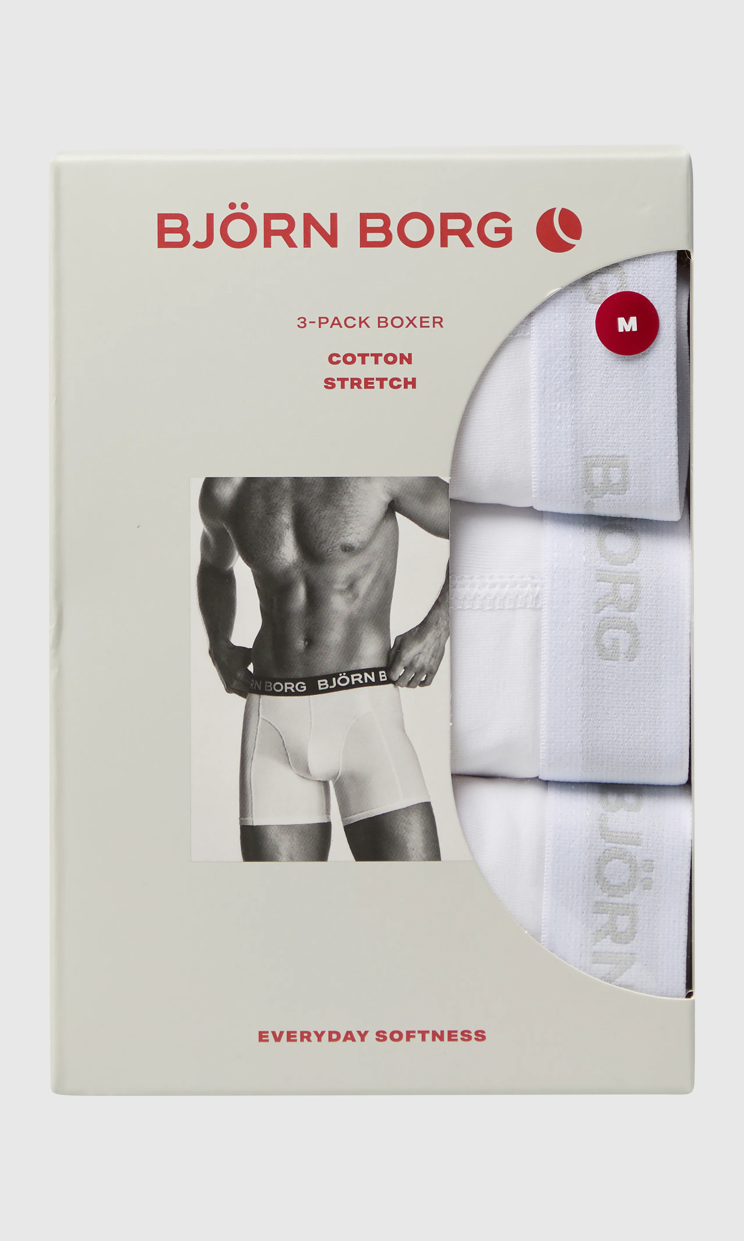 3-Pack Cotton Stretch Valkoiset Bokserit. Detail 1. Flat.