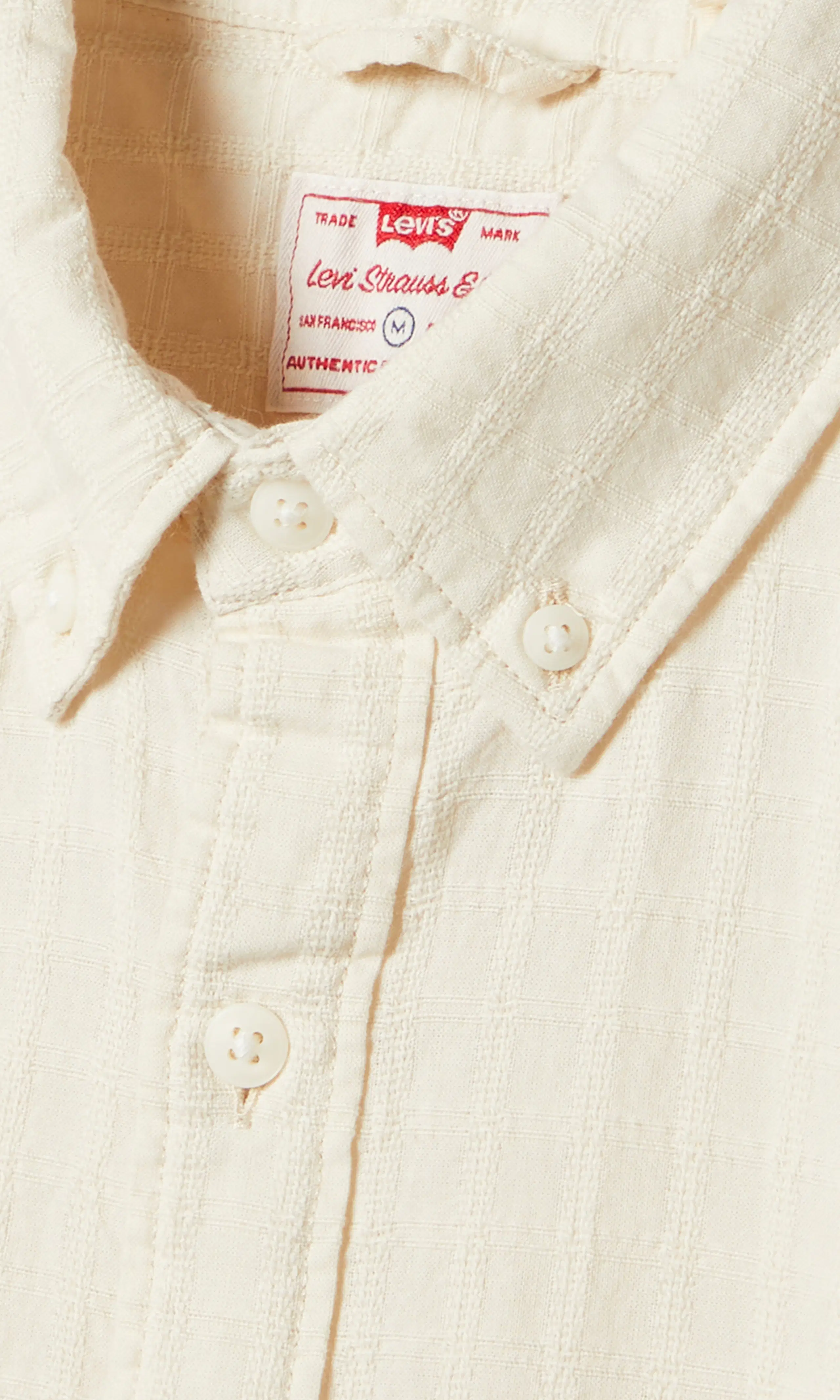 Short Sleeve Authentic Button Down Beige Skjorta. Detail 1. Flat.