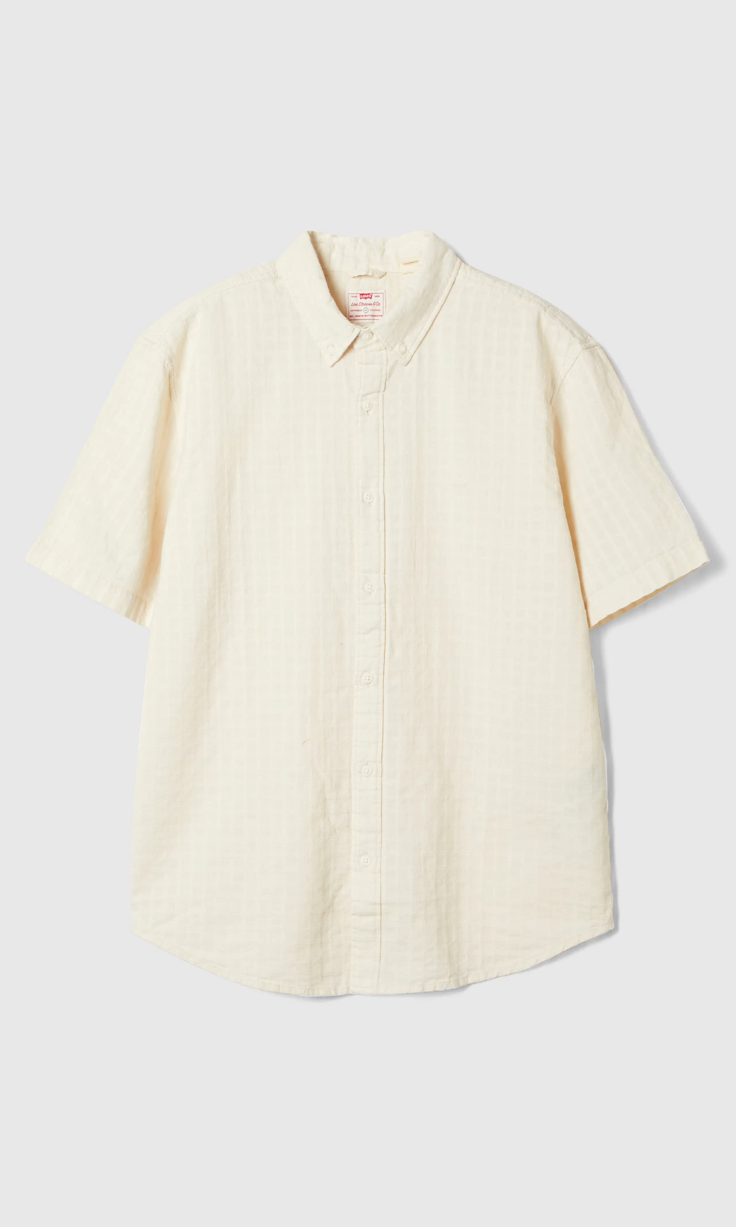 Short Sleeve Authentic Button Down Beige Skjorta. Front. Flat.