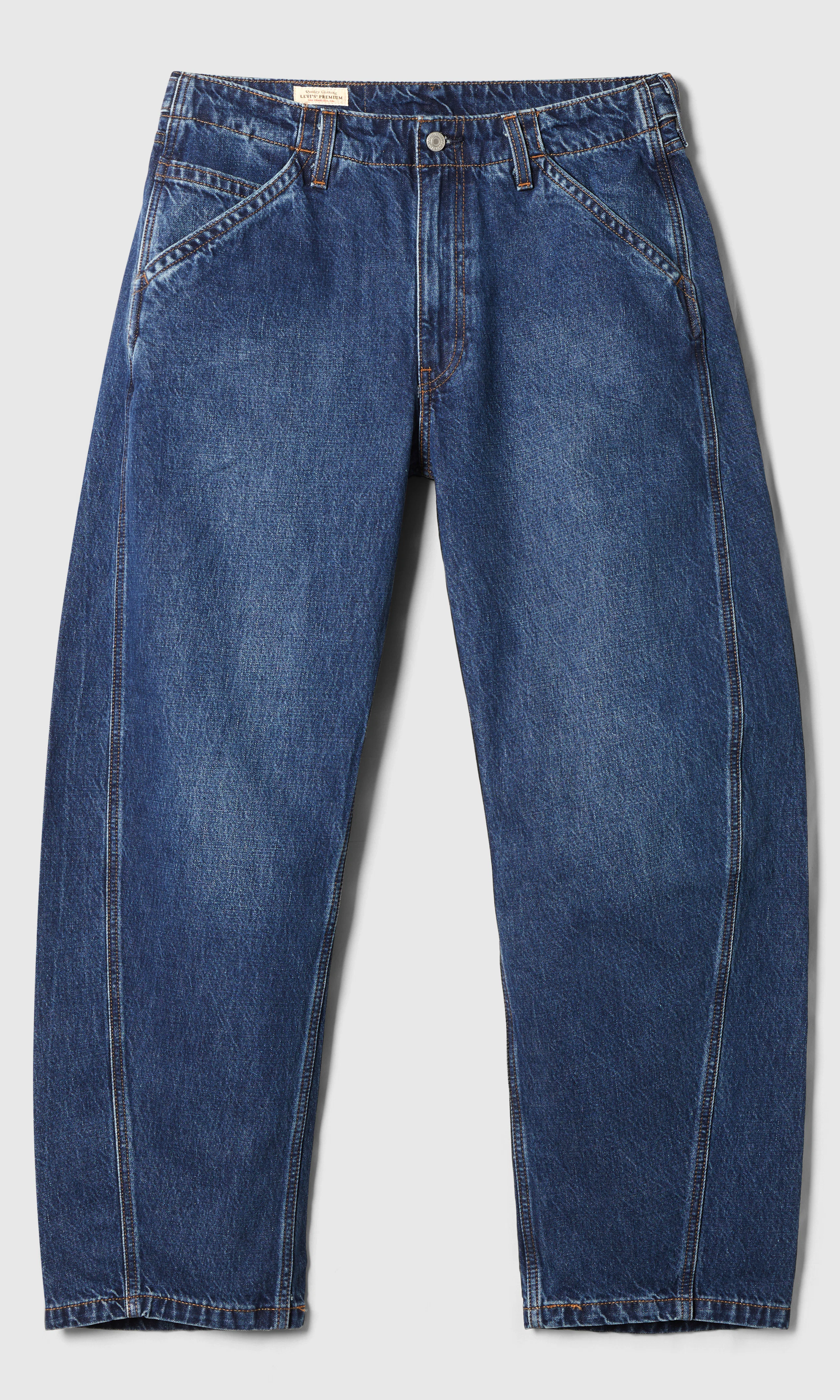 Baggy Barrel Medium Blå Jeans. Front. Flat.