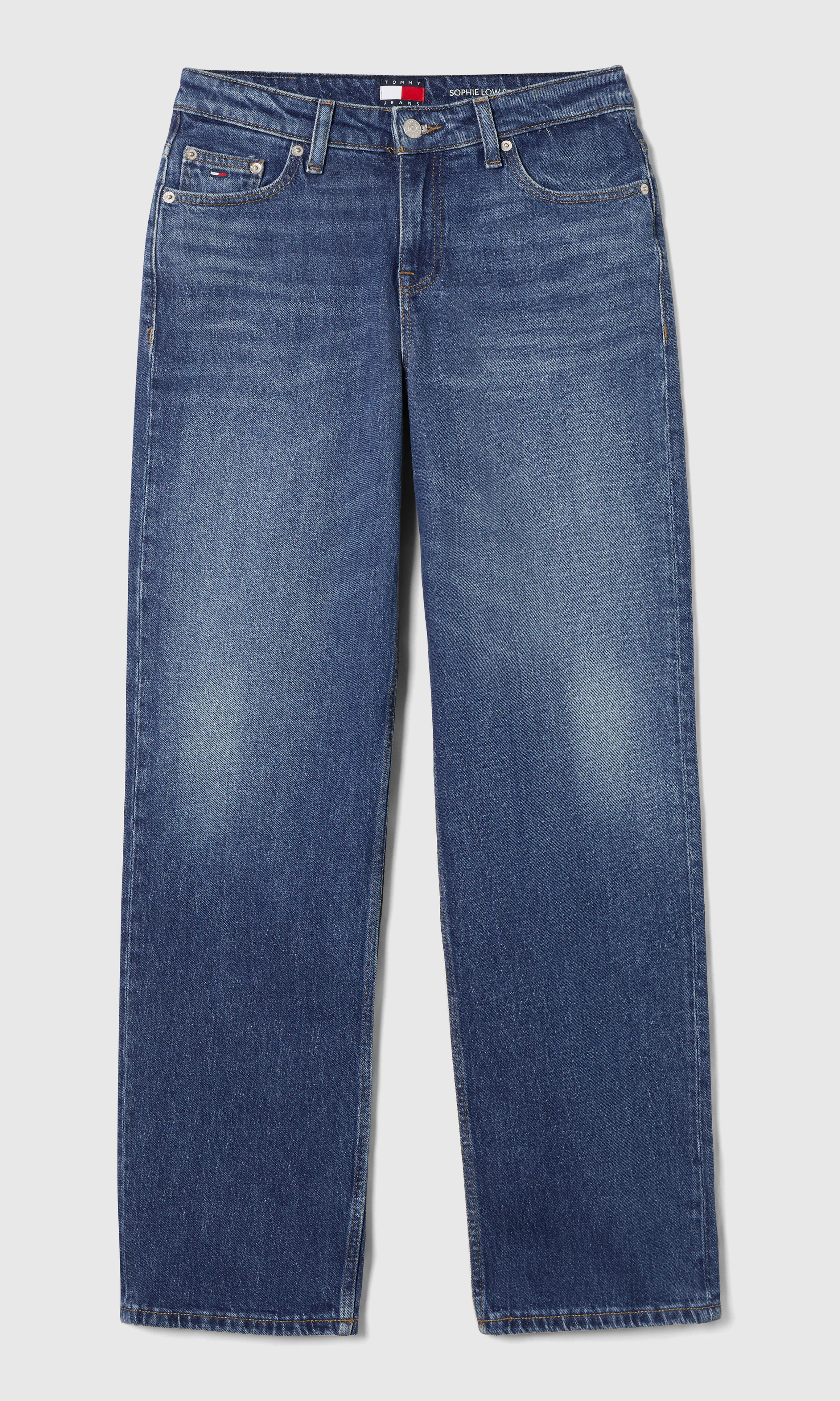 Sophie Low Rise Mørk Blå Straight Jeans. Front. Flat.