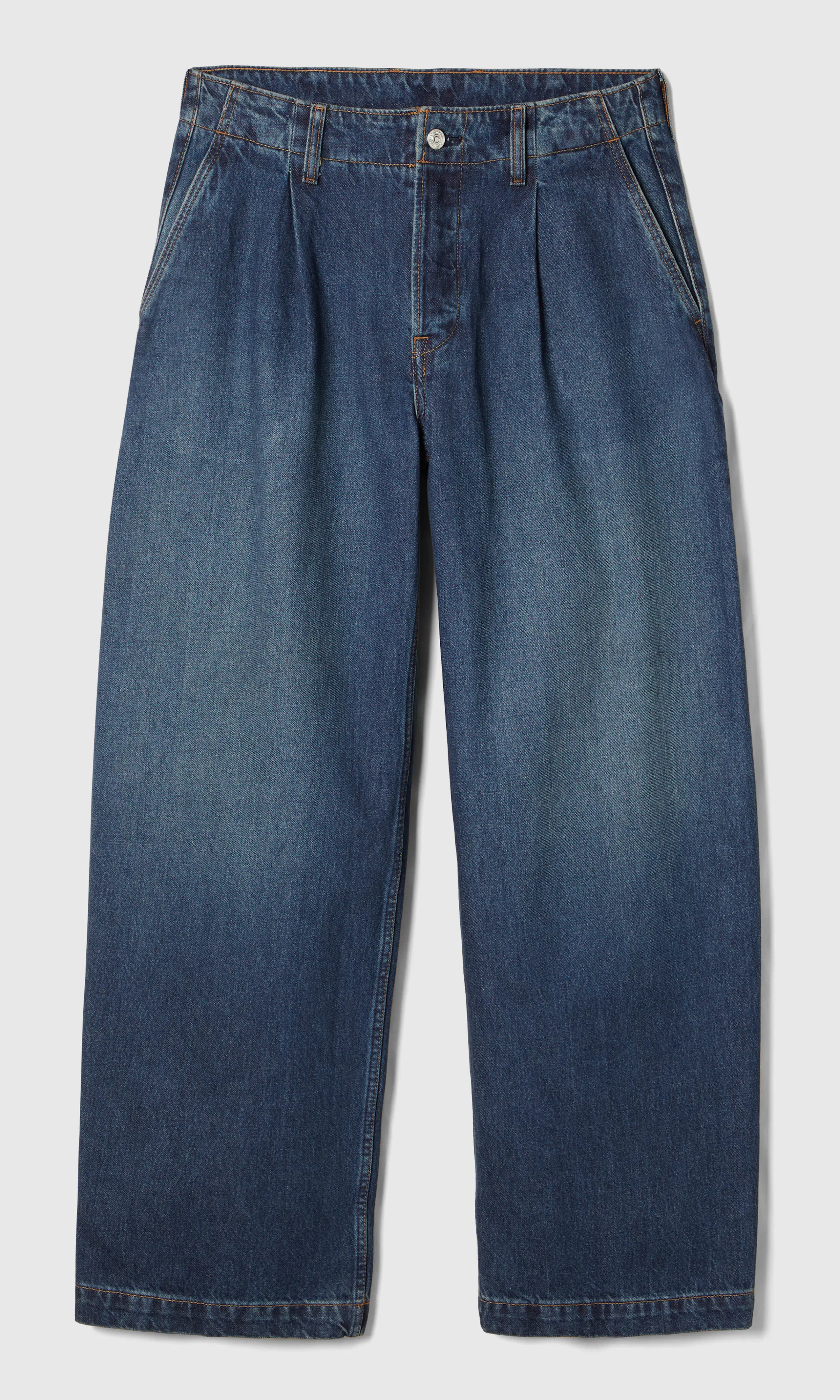 Barrel Benson Mørk Blå Jeans. Front. Flat.