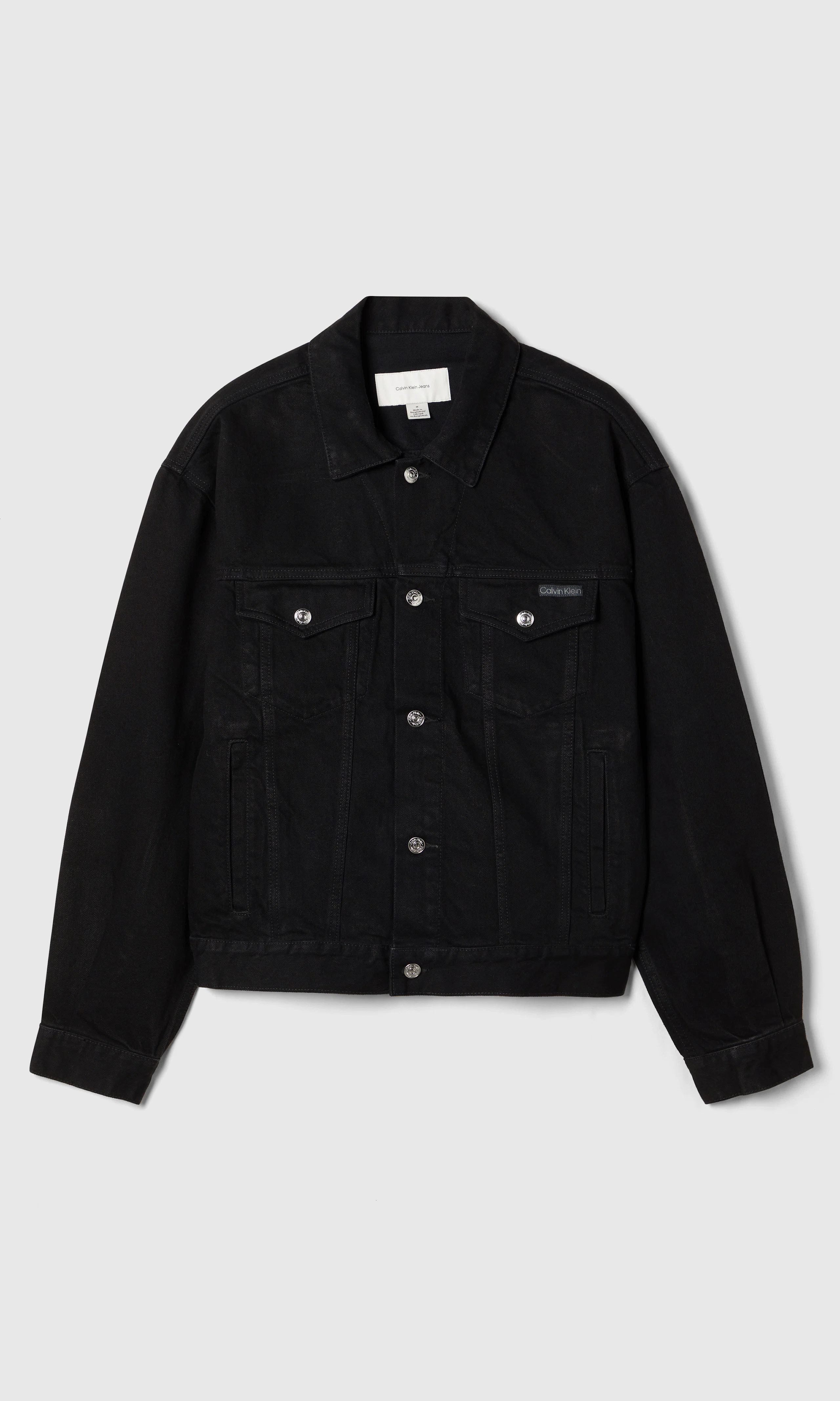90's Classic Trucker Musta Farkkutakki. Front. Flat.