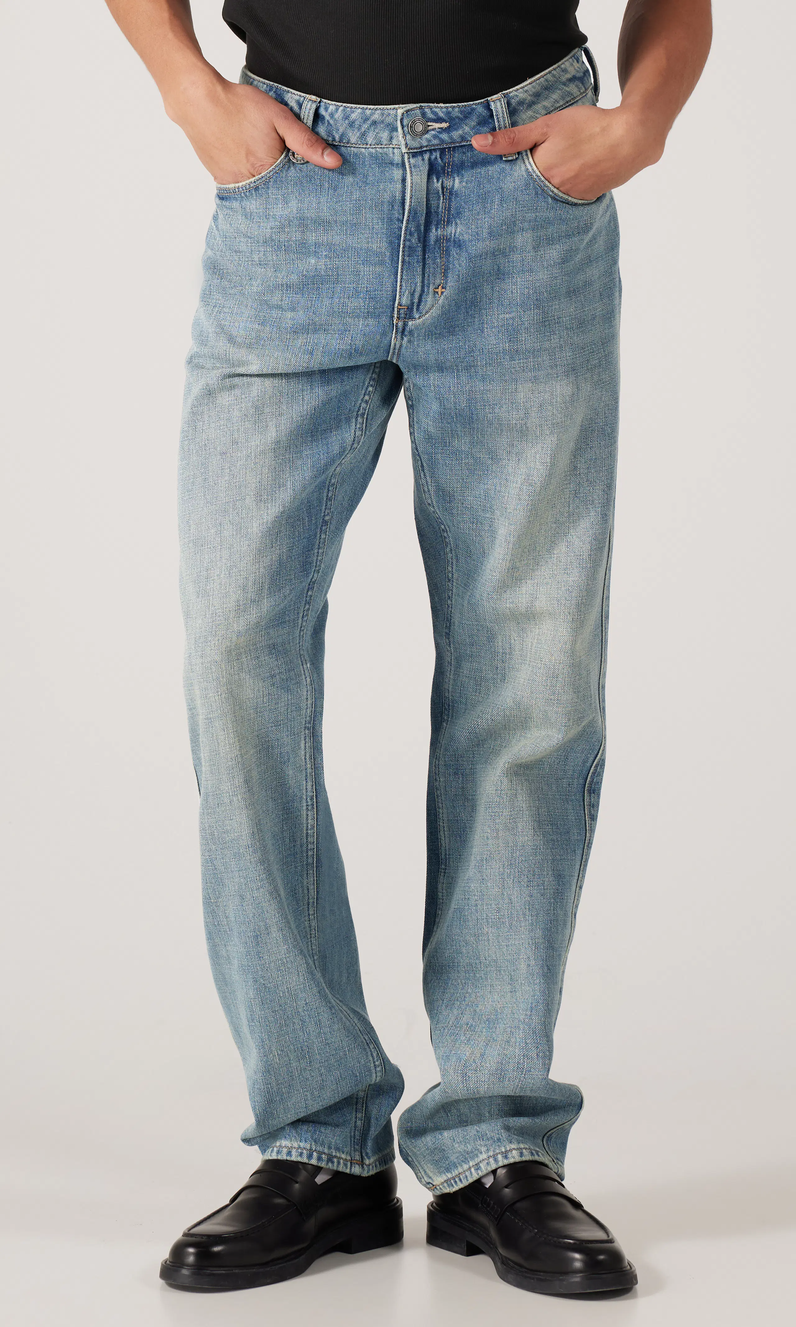 Rebel Straight Jeans. Front. Model.