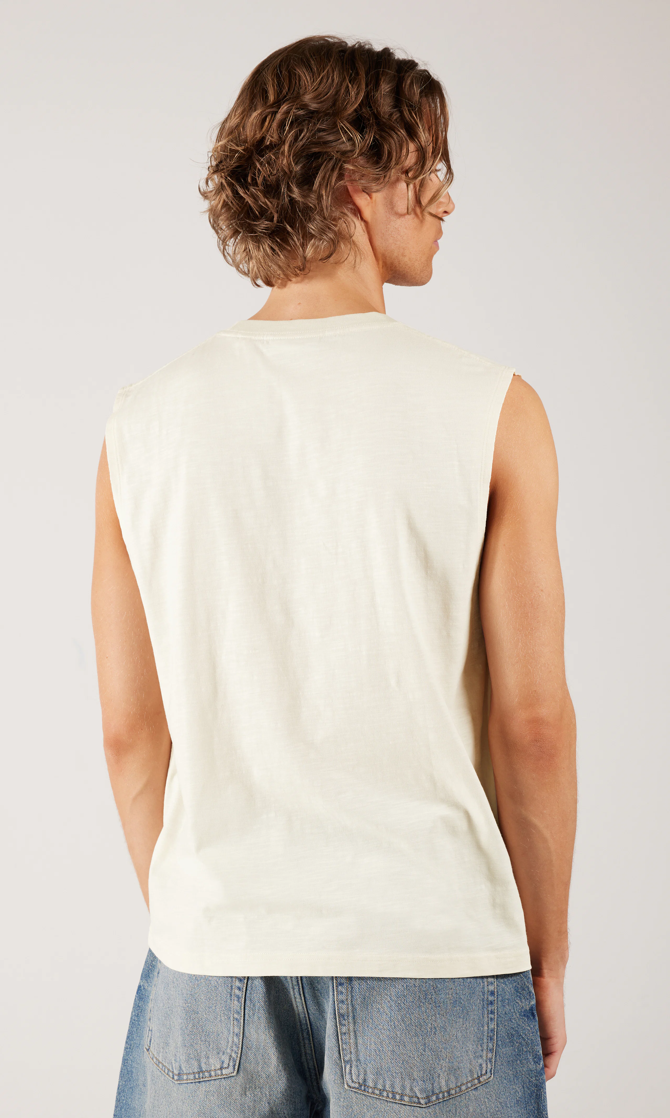 Cabaret Cut Tank Top. Back. Model.