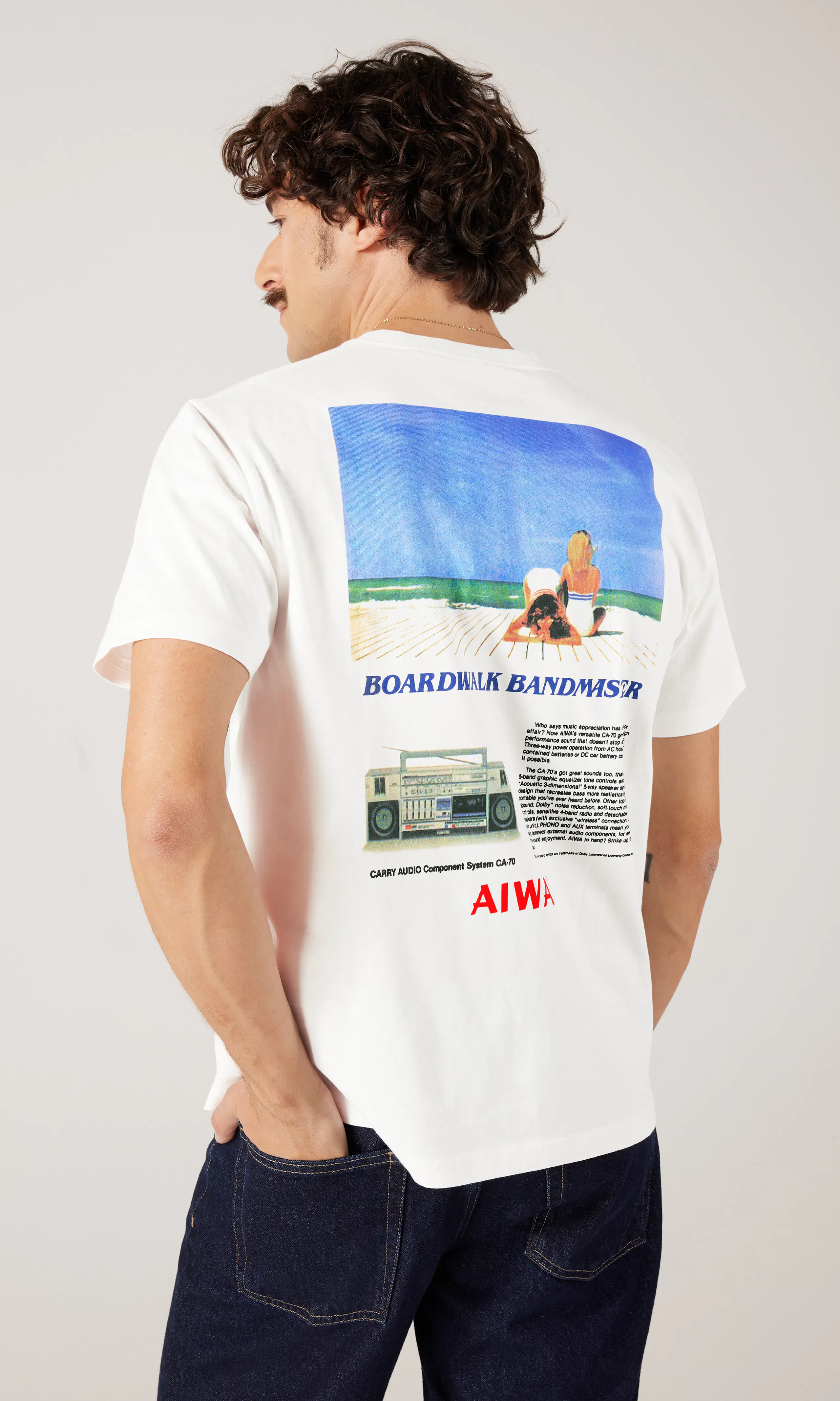 Aiwa T-Shirt. Back. Model.