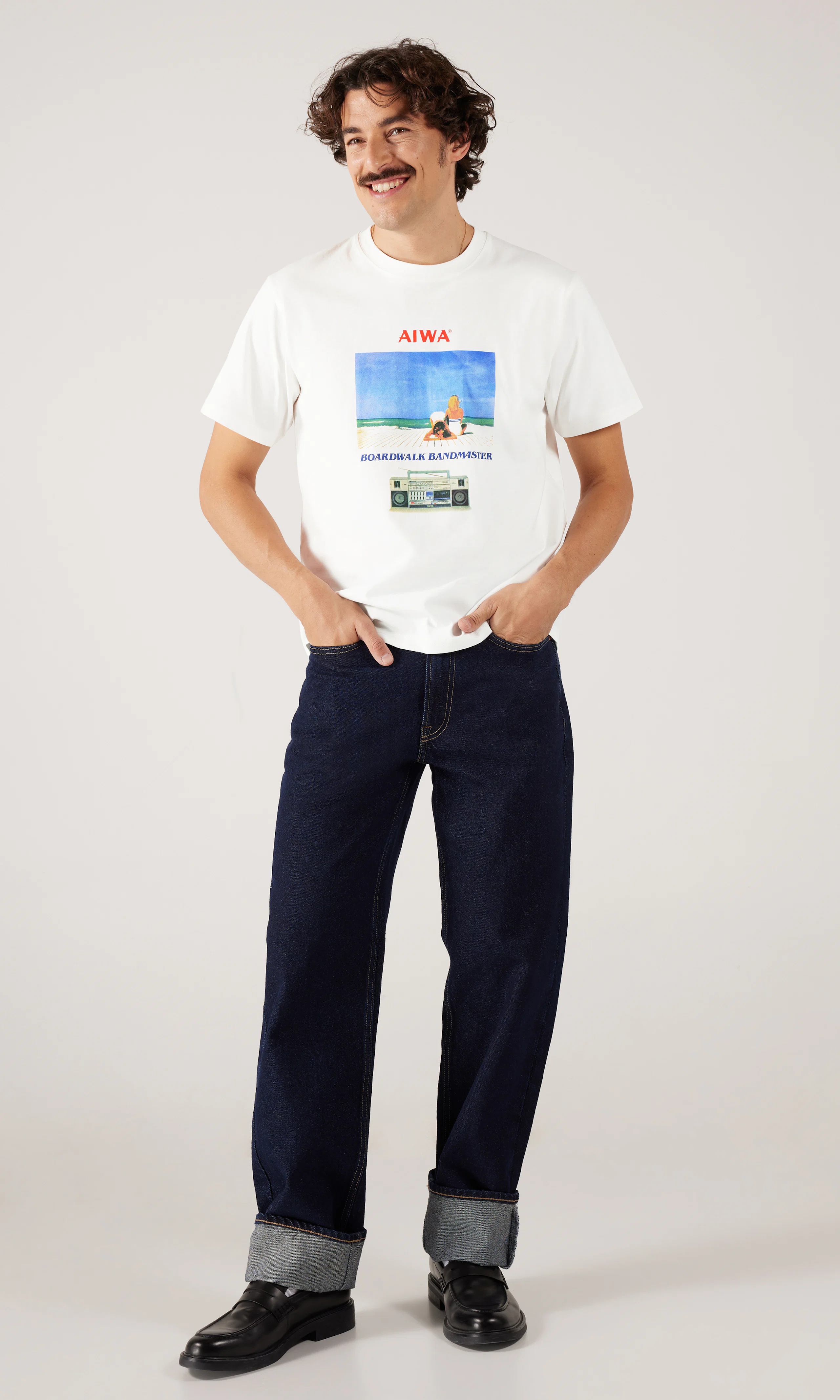 Aiwa T-Shirt. Front 1. Model.