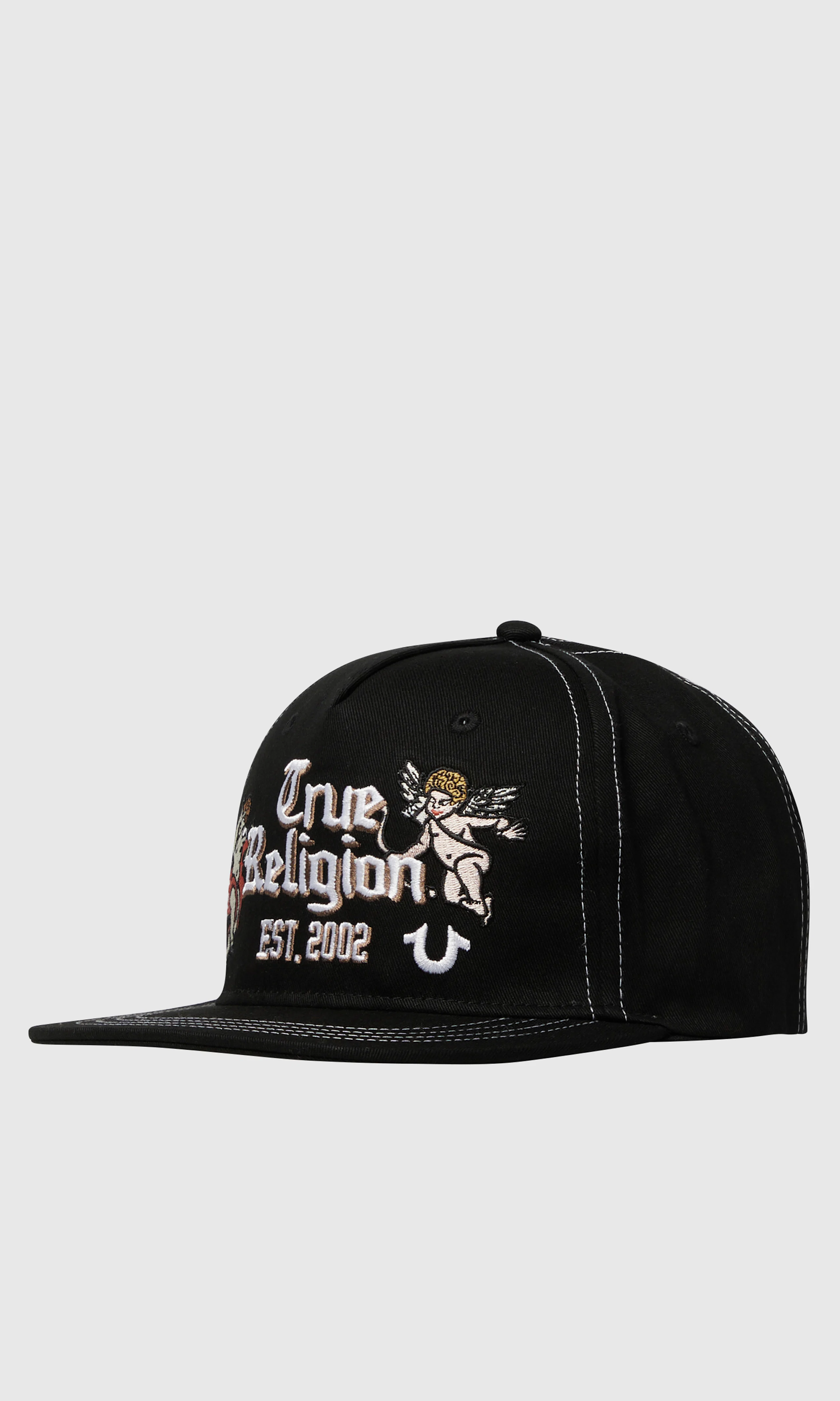 Angels Svart Caps. Front. Flat.