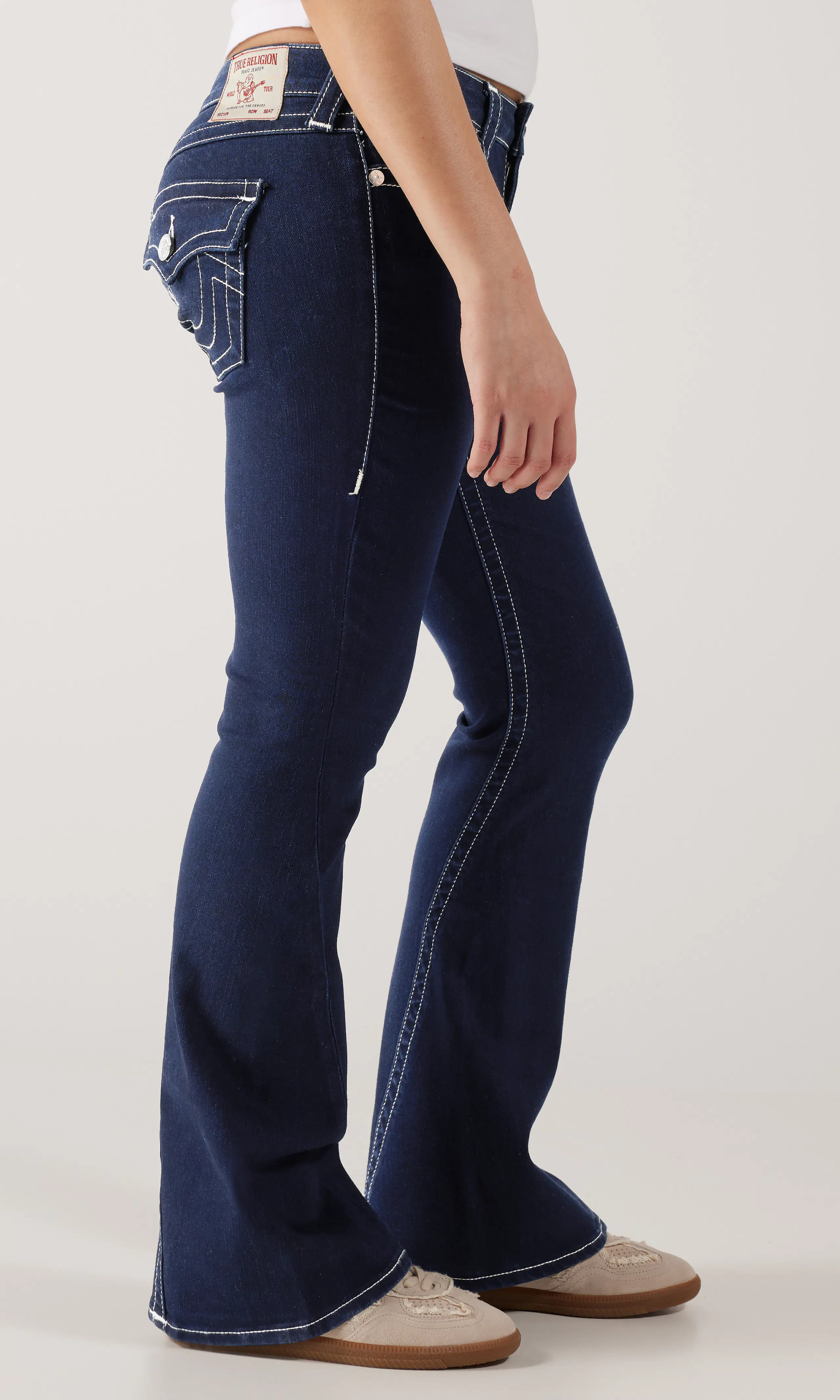 Joey Low Rise Flare Jeans. Front 2. Model.