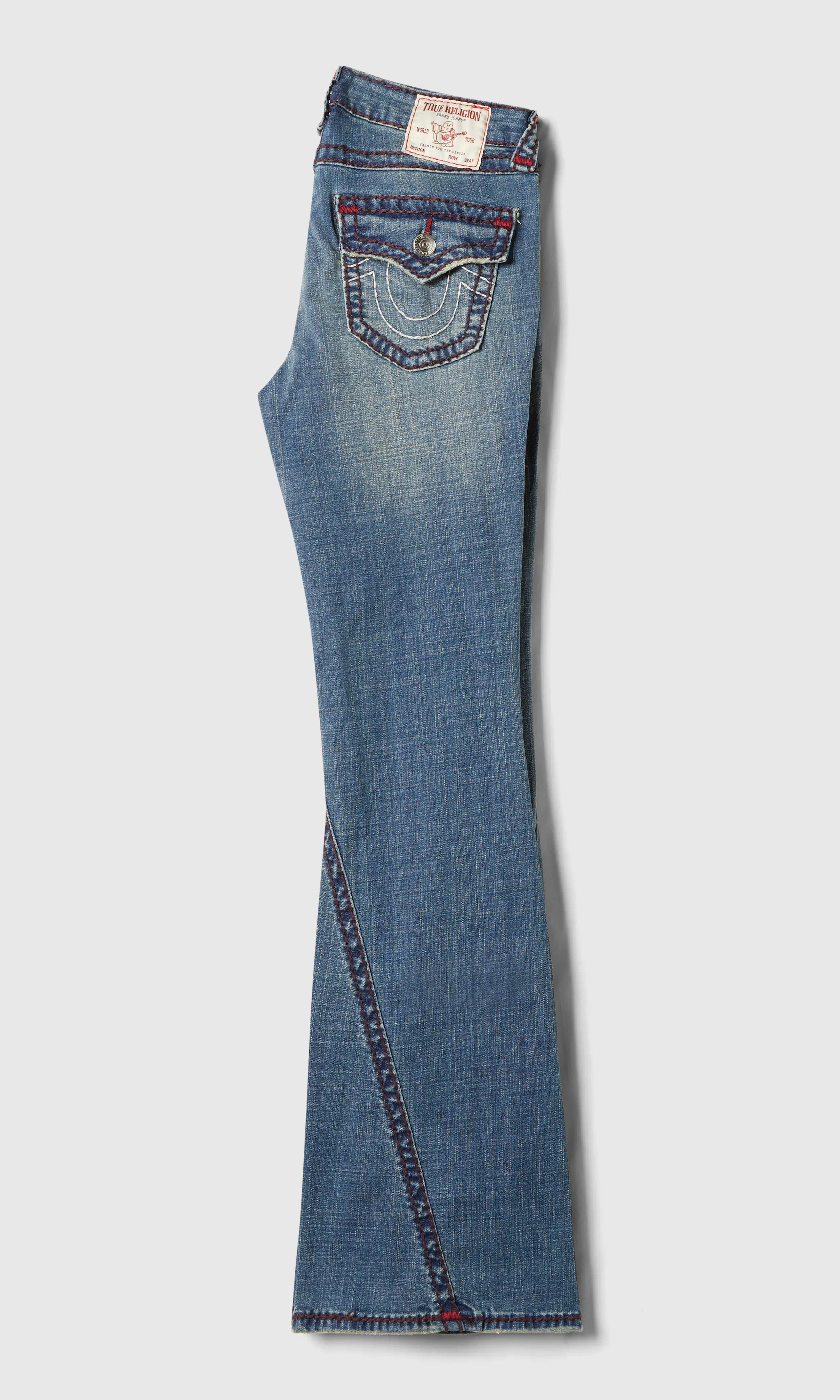 Joey Mid Rise Flare Super T Flap Medium Blå Jeans. Back. Flat.