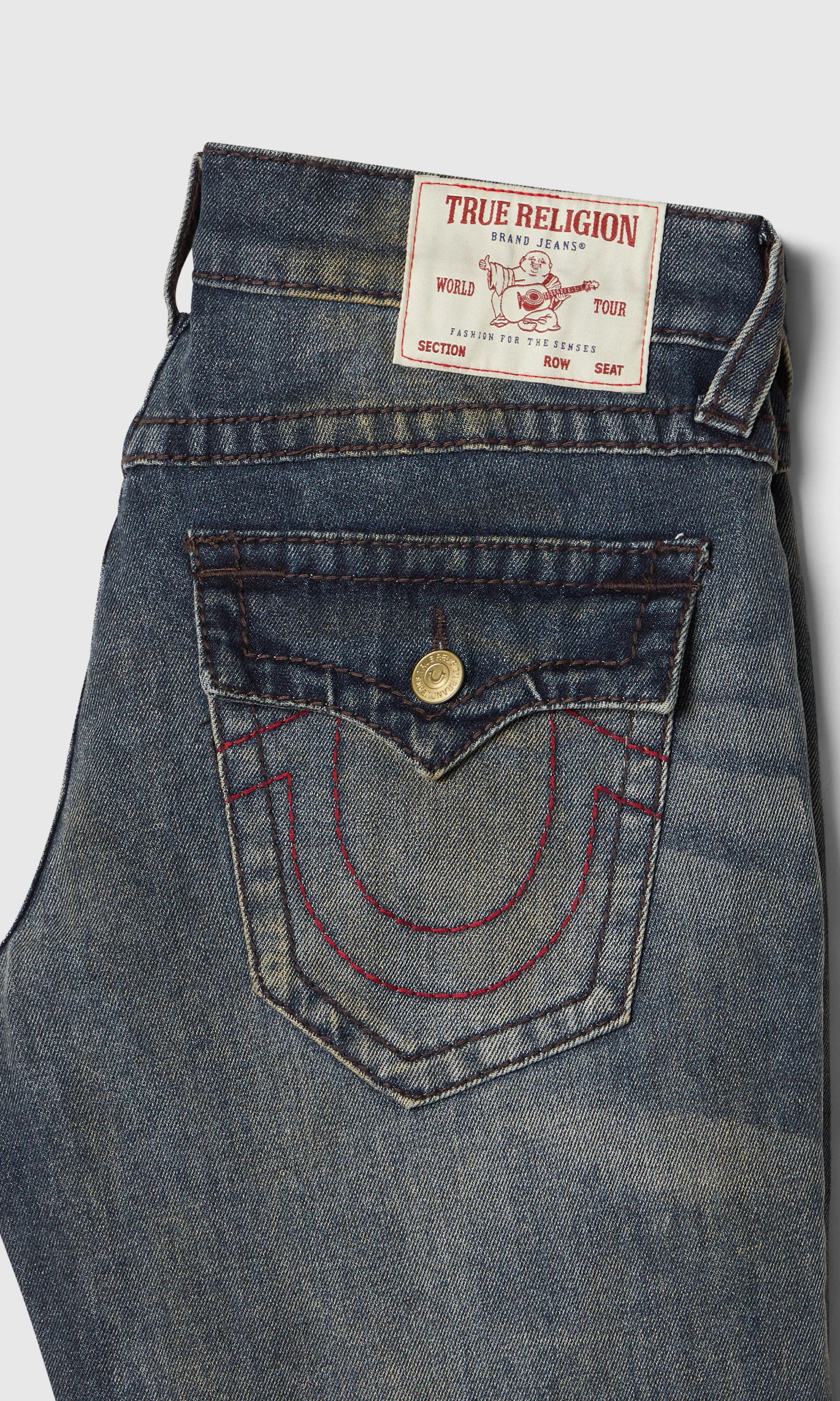 Ricky Big T Flap Mørk Blå Jeans. Detail 1. Flat.