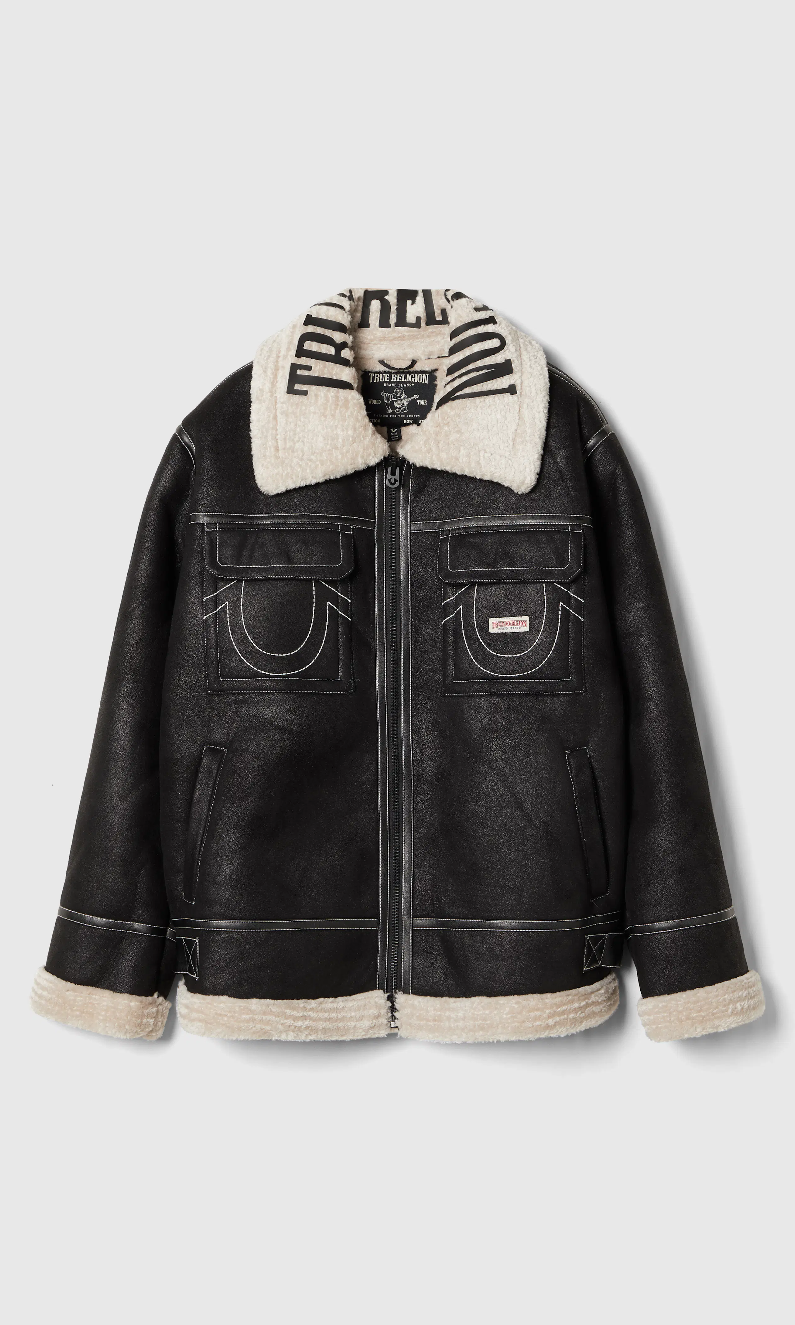 Sherpa PU Svart Jacka. Front. Flat.
