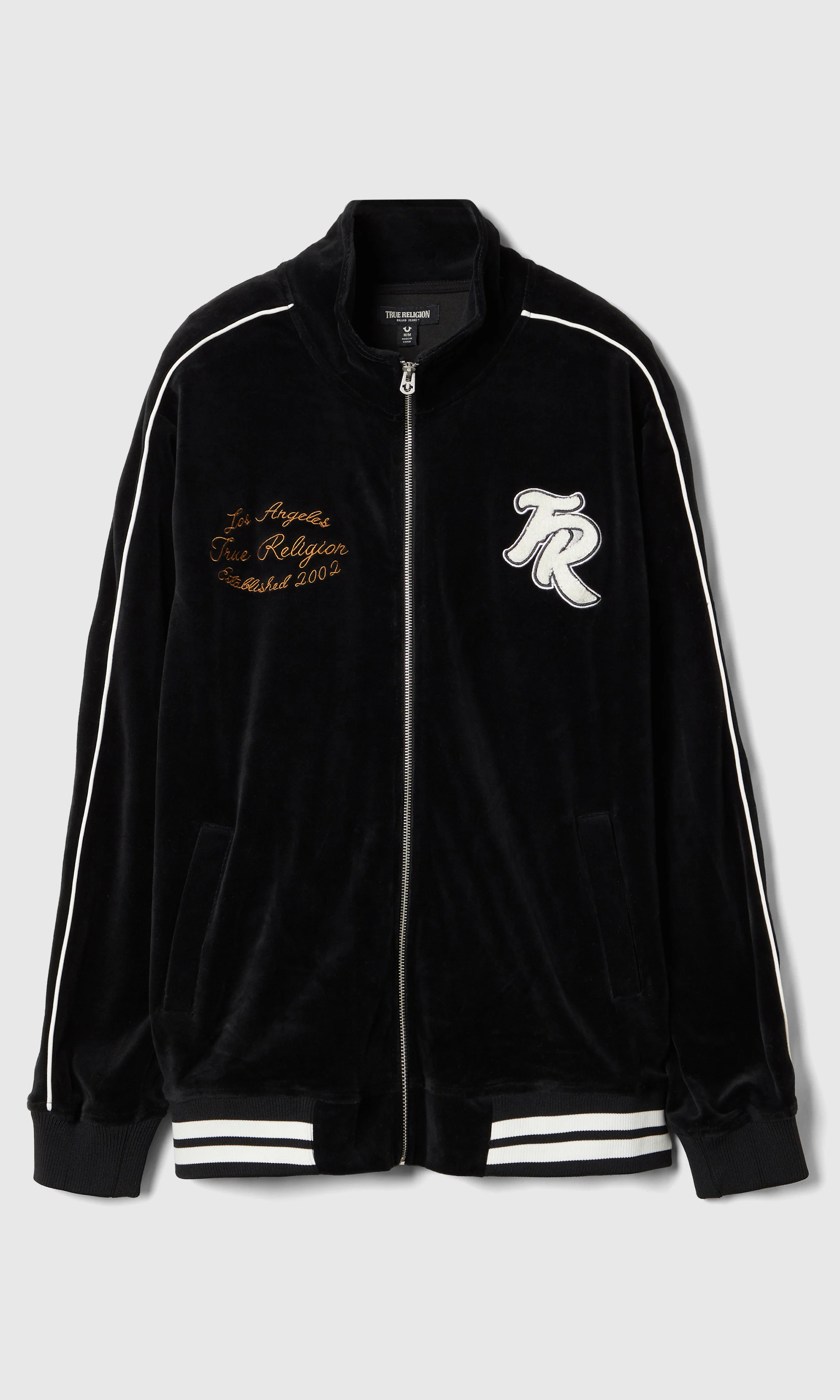 Velour Track Jacket Svart Cardigan. Front. Flat.