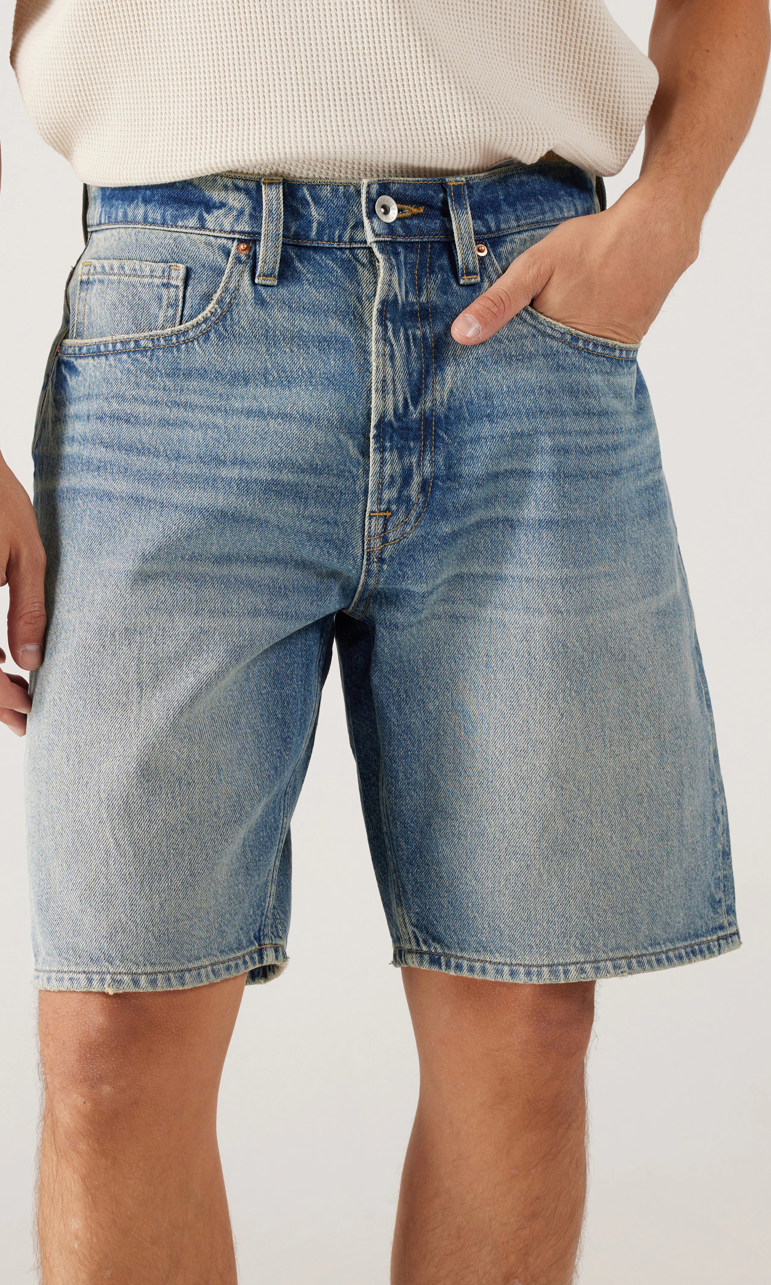 Loose Shorts. Front. Model.