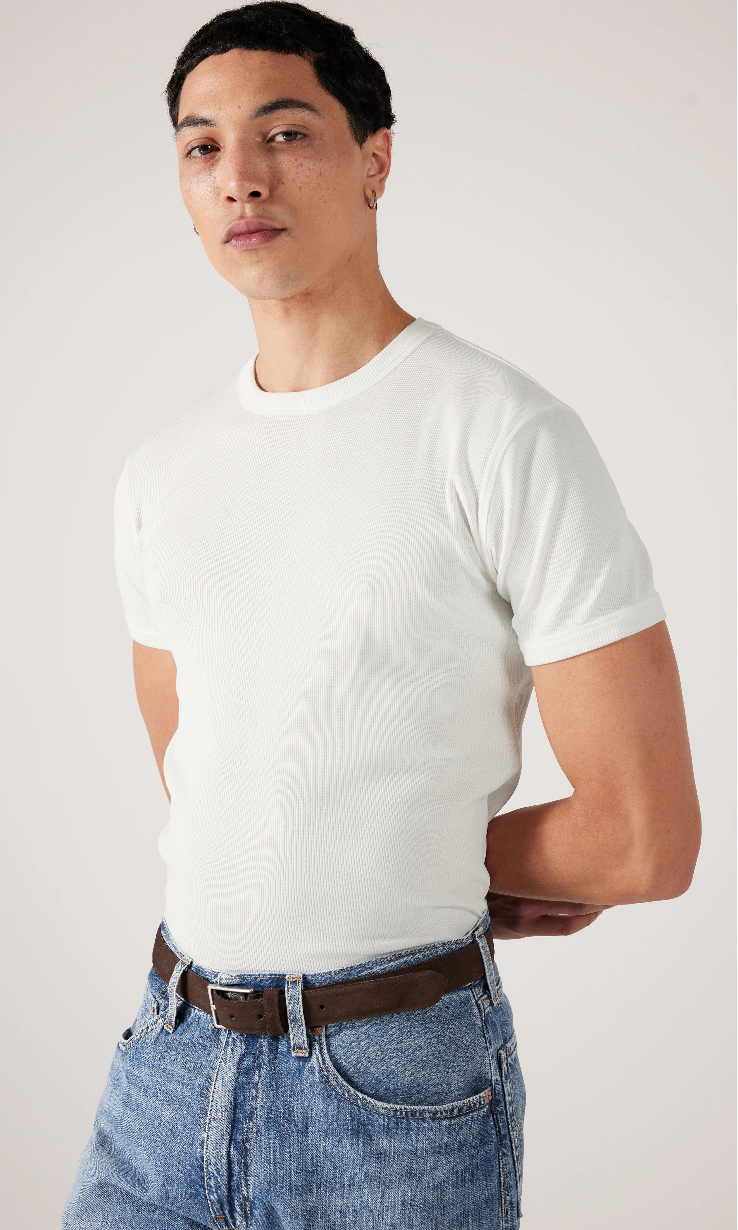 Rib T-Shirt. Front. Model.