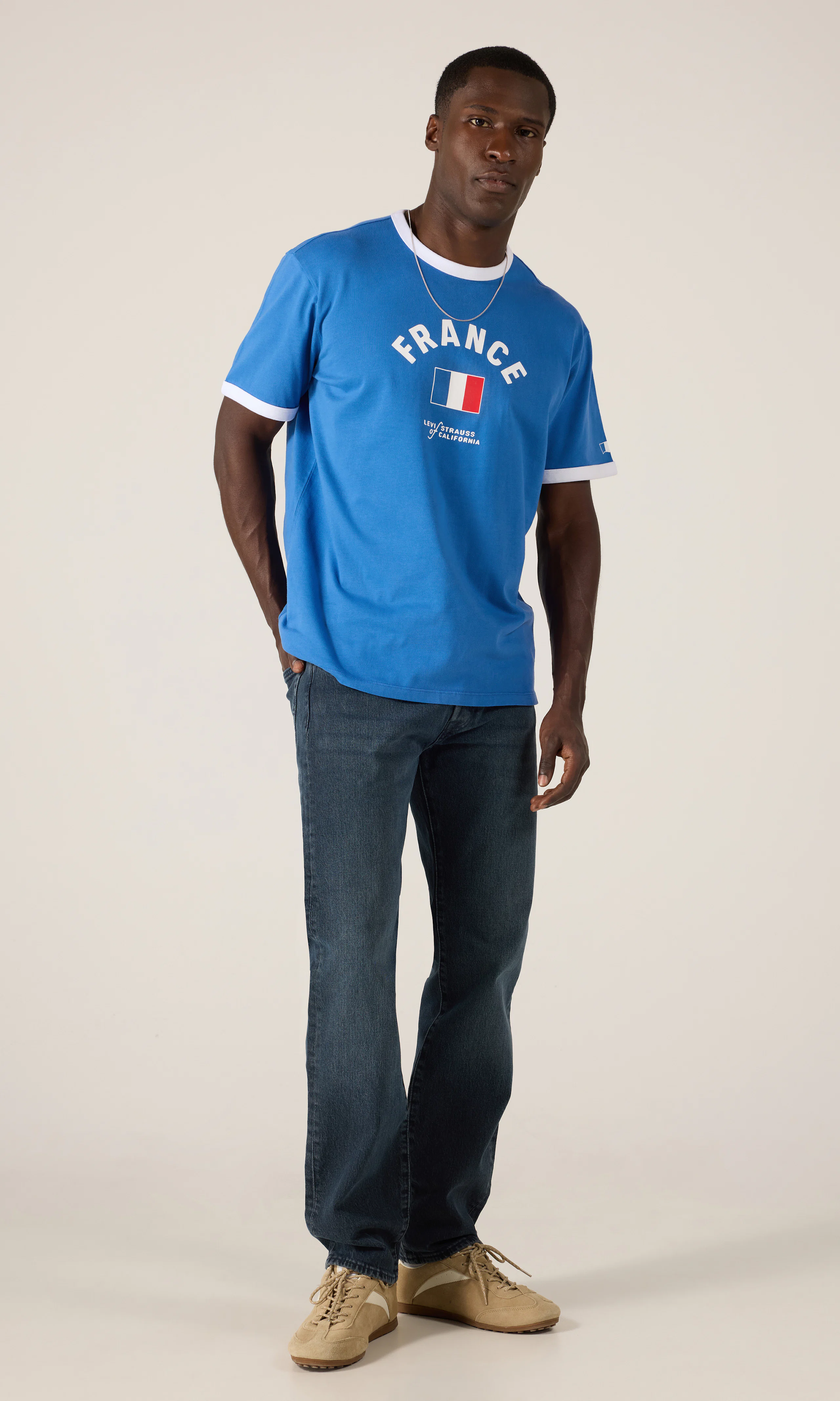 France Retro Ringer Tee T-Shirt. Front 1. Model.
