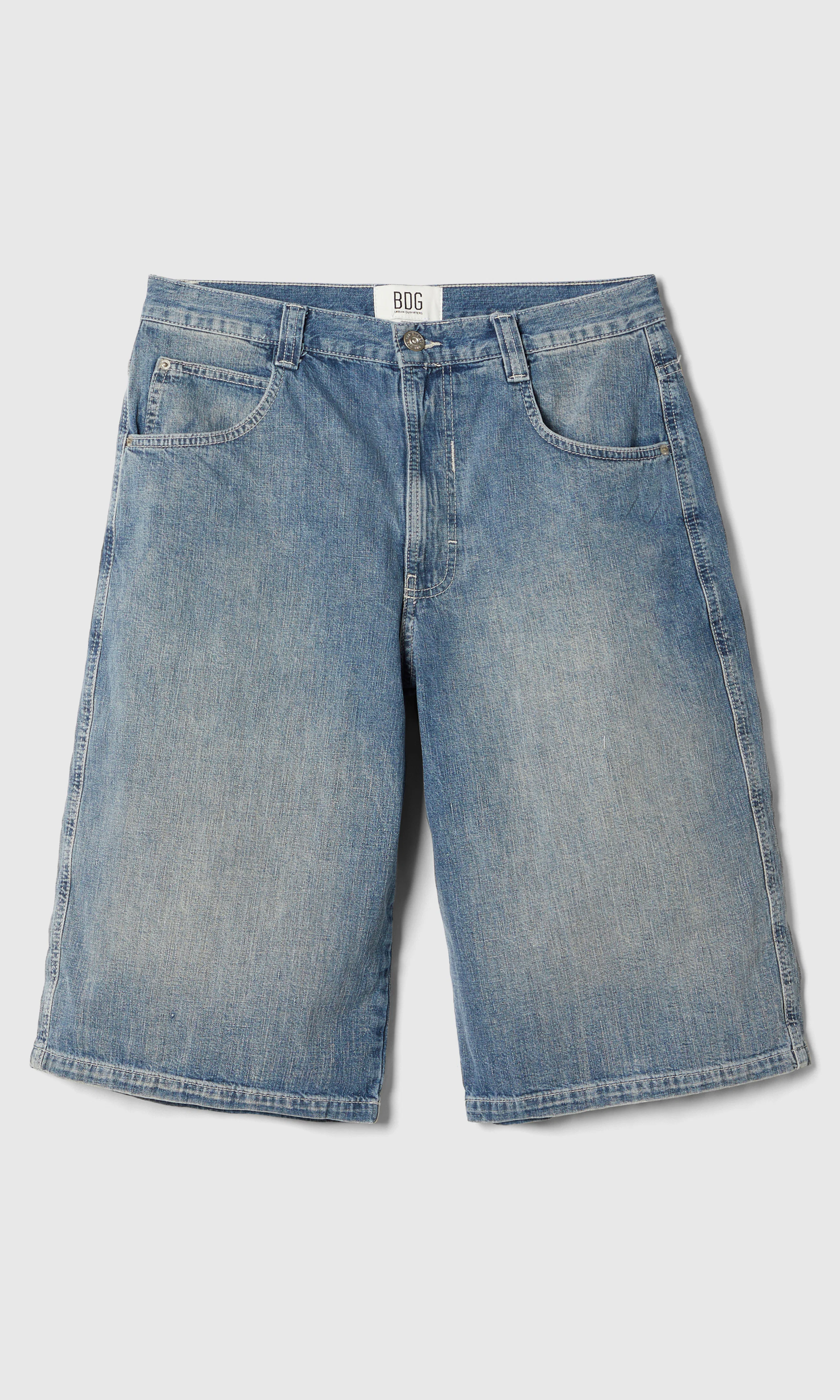 Blue Neo Crosshatch Jorts. Front. Flat.