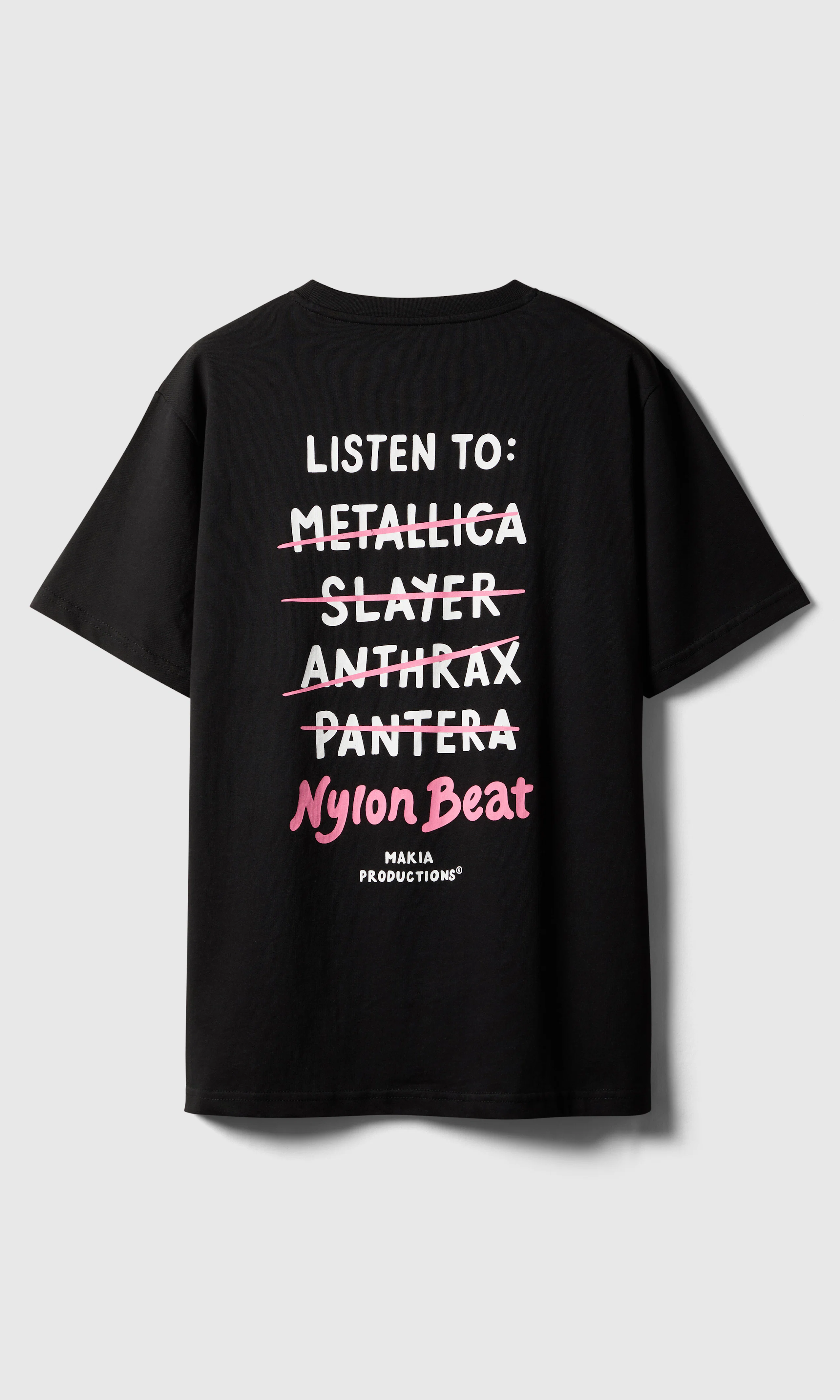 Listen T-shirt. Back. Flat.