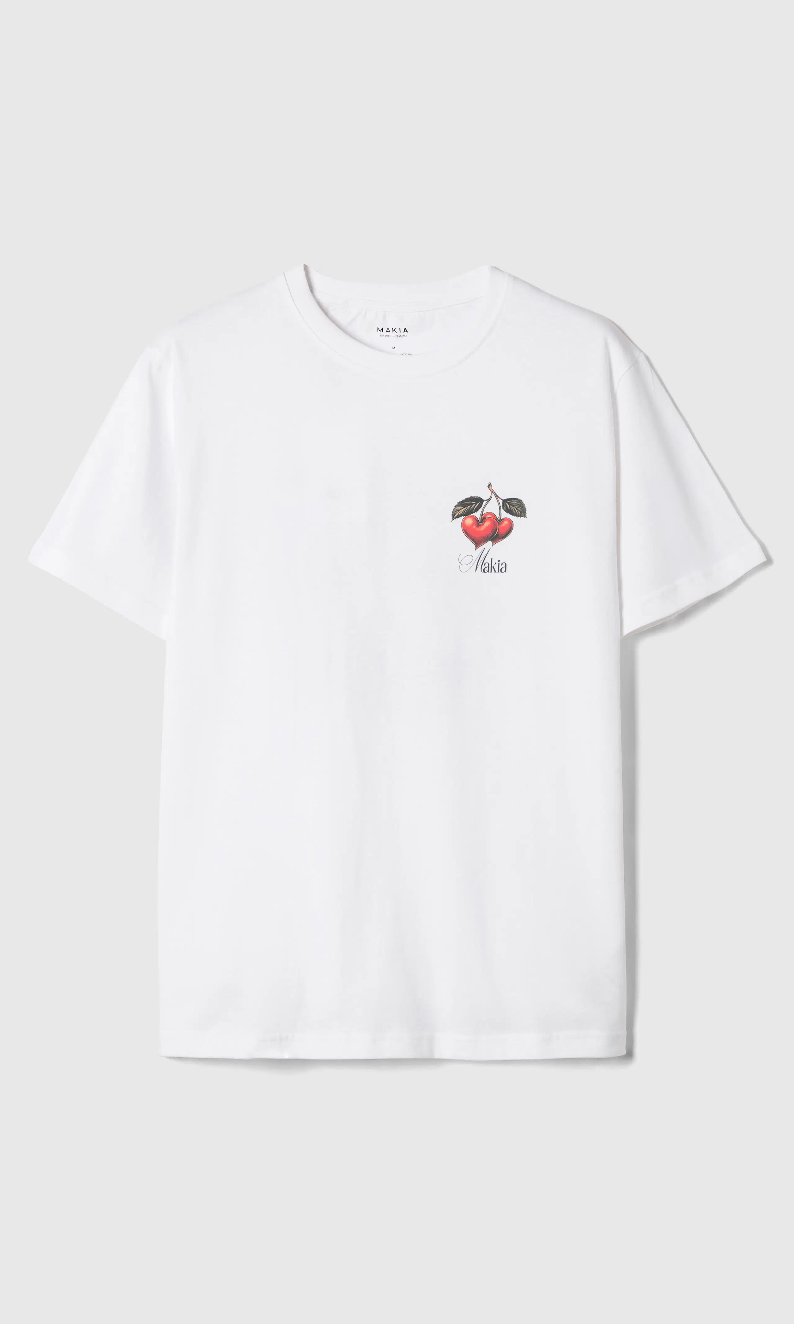 Cherry Valkoinen T-Paita. Front. Flat.