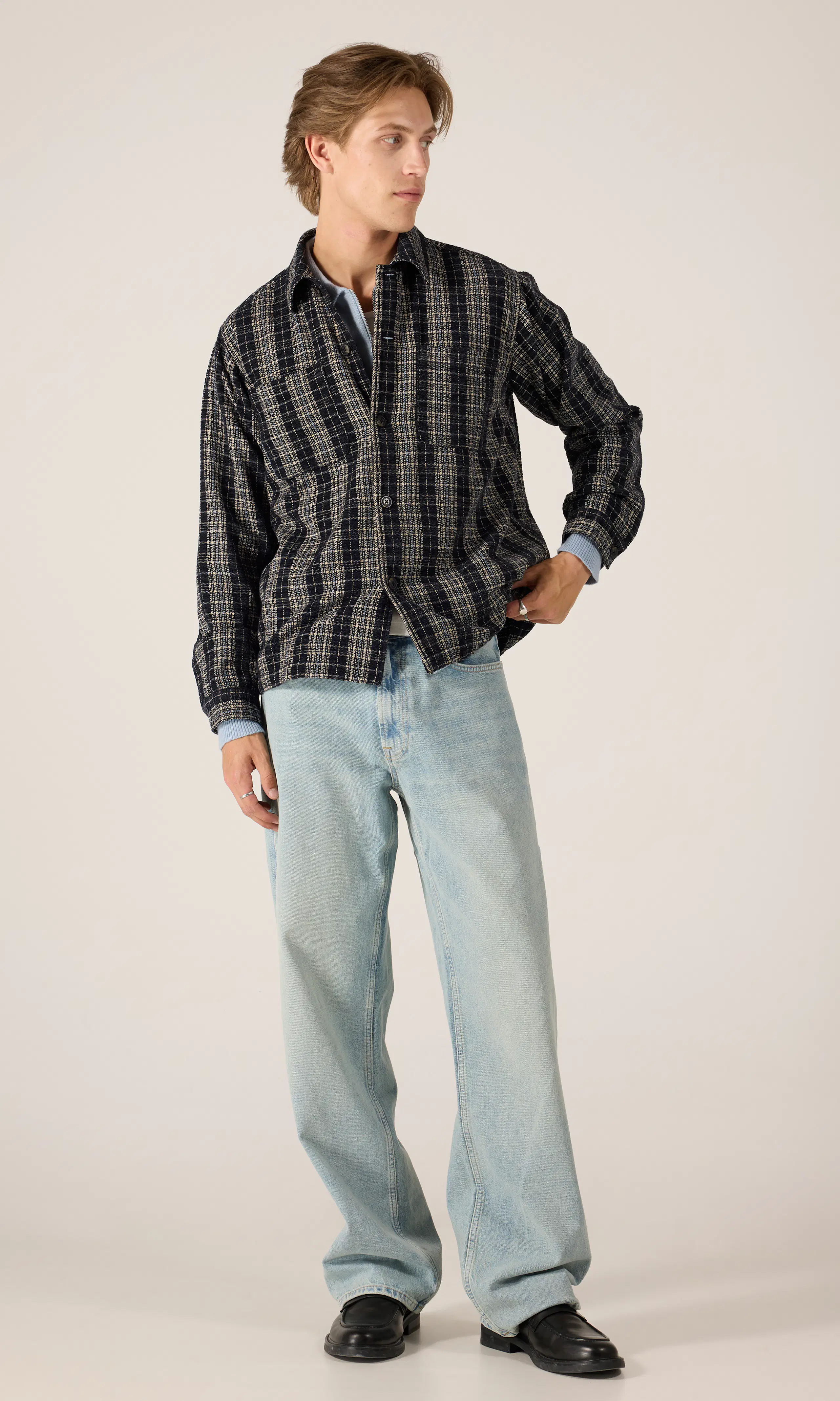 Tex Check Overshirt. Front 1. Model.
