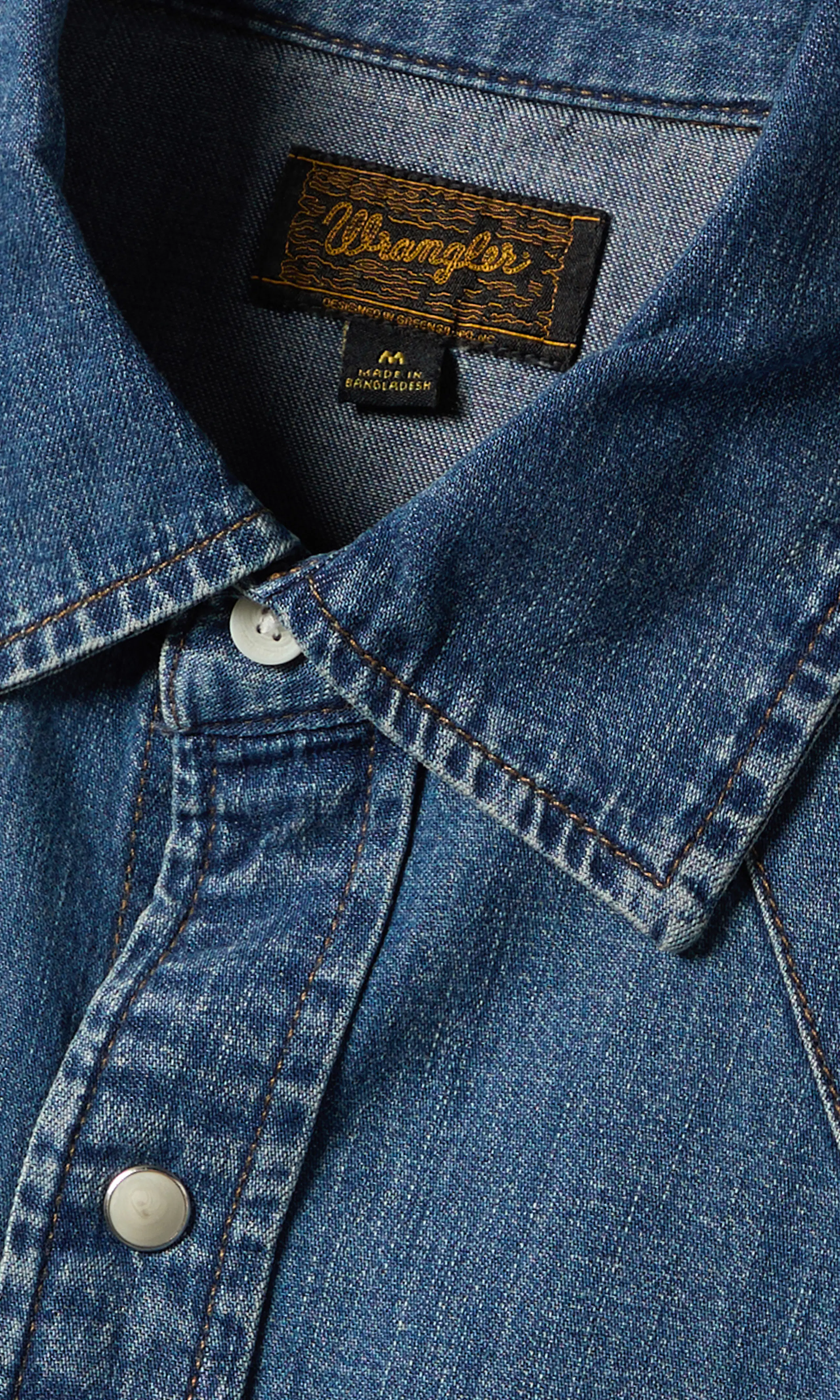 Western Medium Blå Denim Skjorte. Detail 1. Flat.