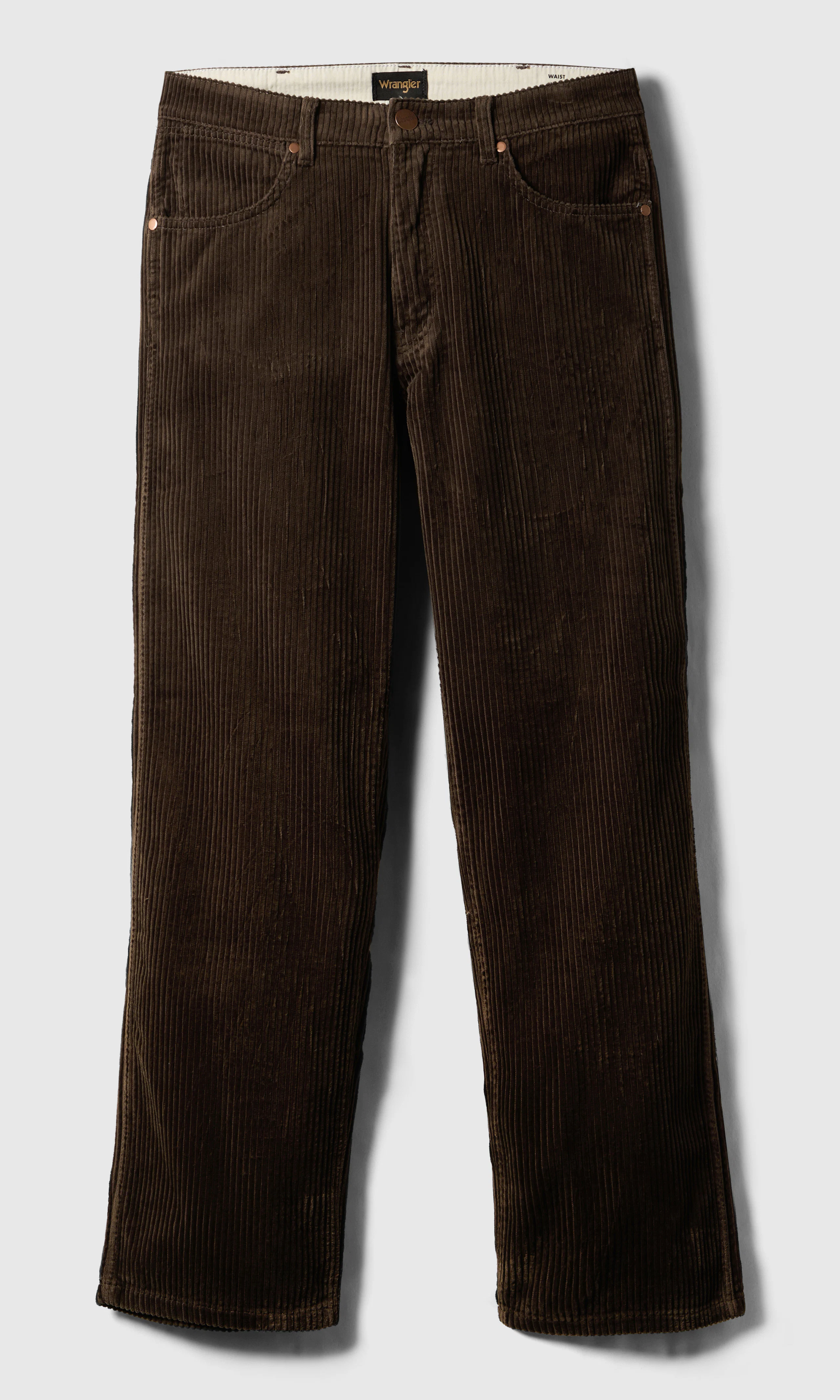 Loose Straight Mørk Brun Kordbukse. Front. Flat.