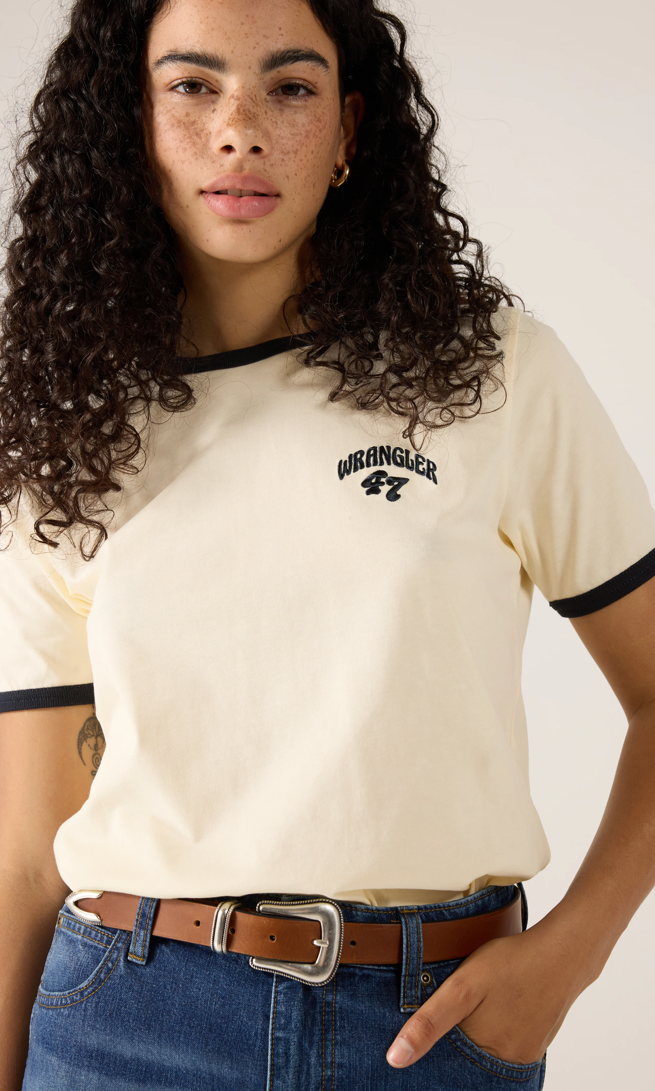 Ringer Tee T-Shirt. Front. Model.