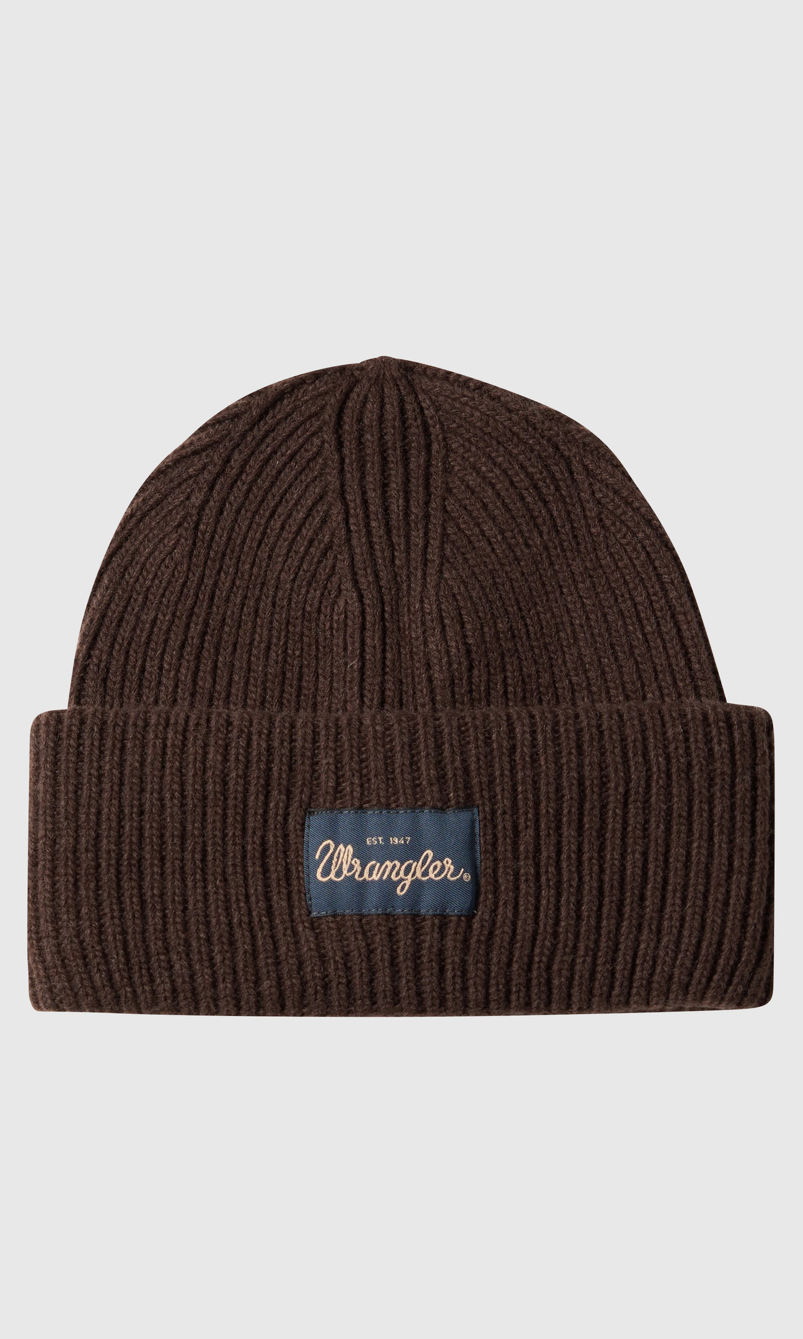 Ribbed Wool Beanie Mörkbrun Mössa. Front. Flat.