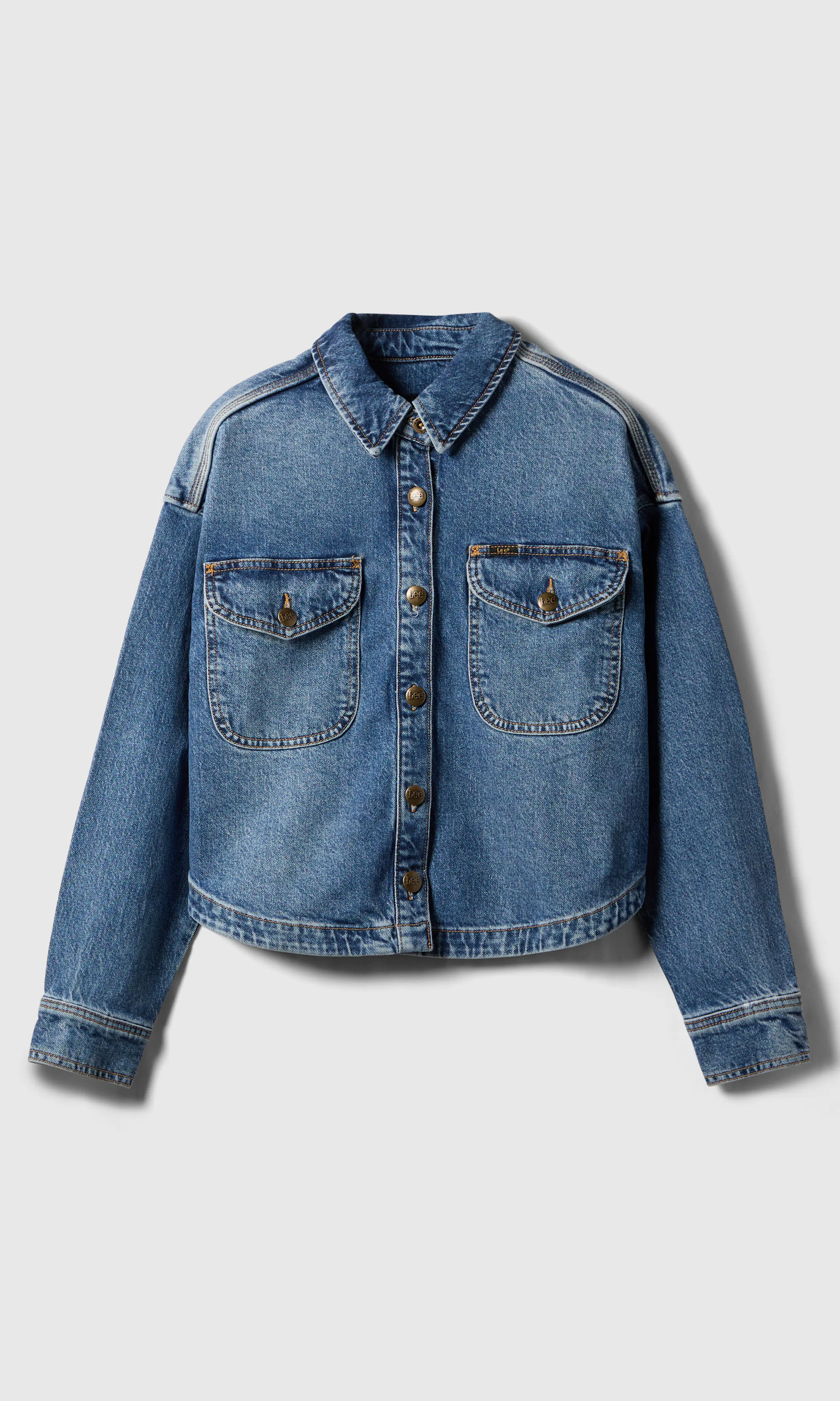 Flap Pocket Medium Blå Jacka. Front. Flat.