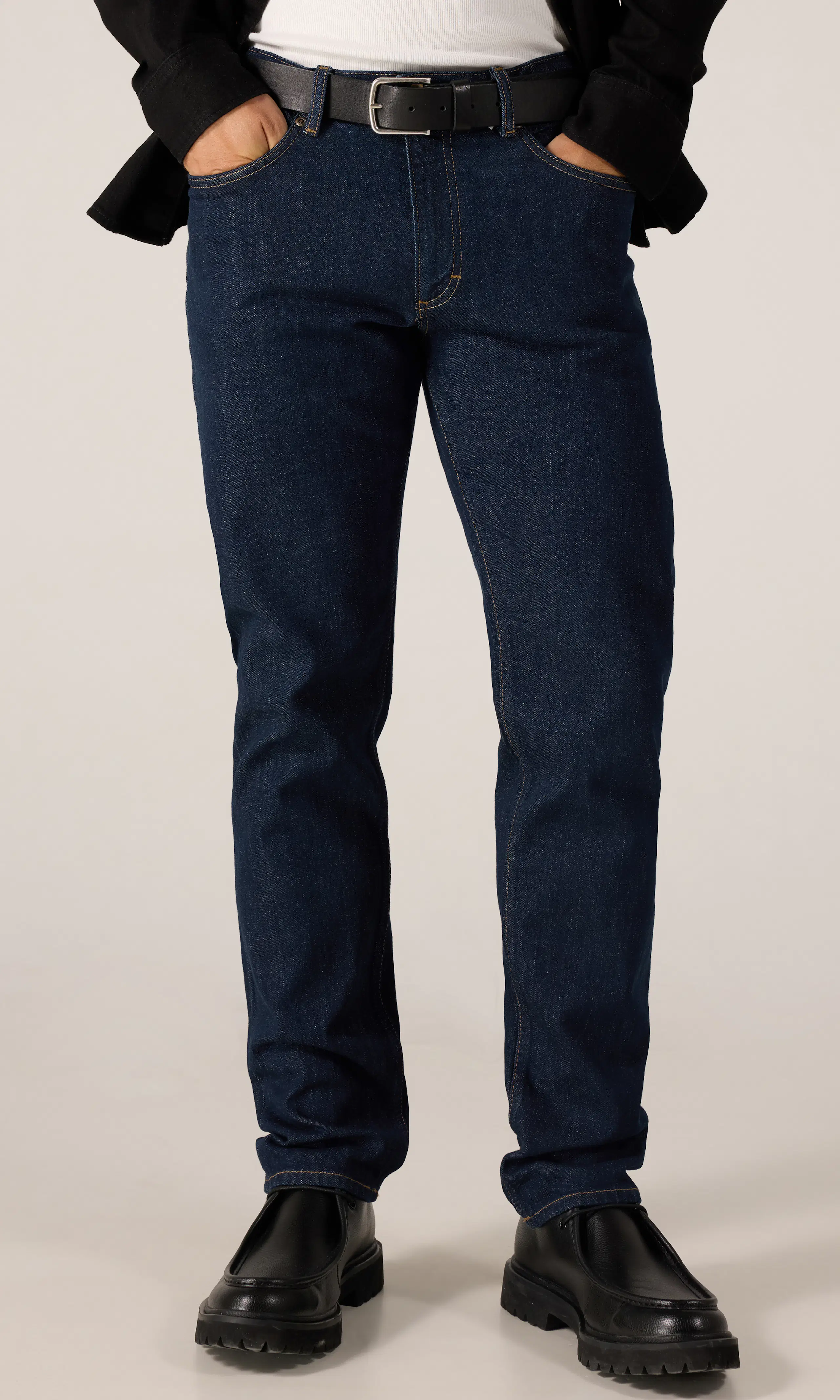 The David Selvedge Farkut. Front. Model.